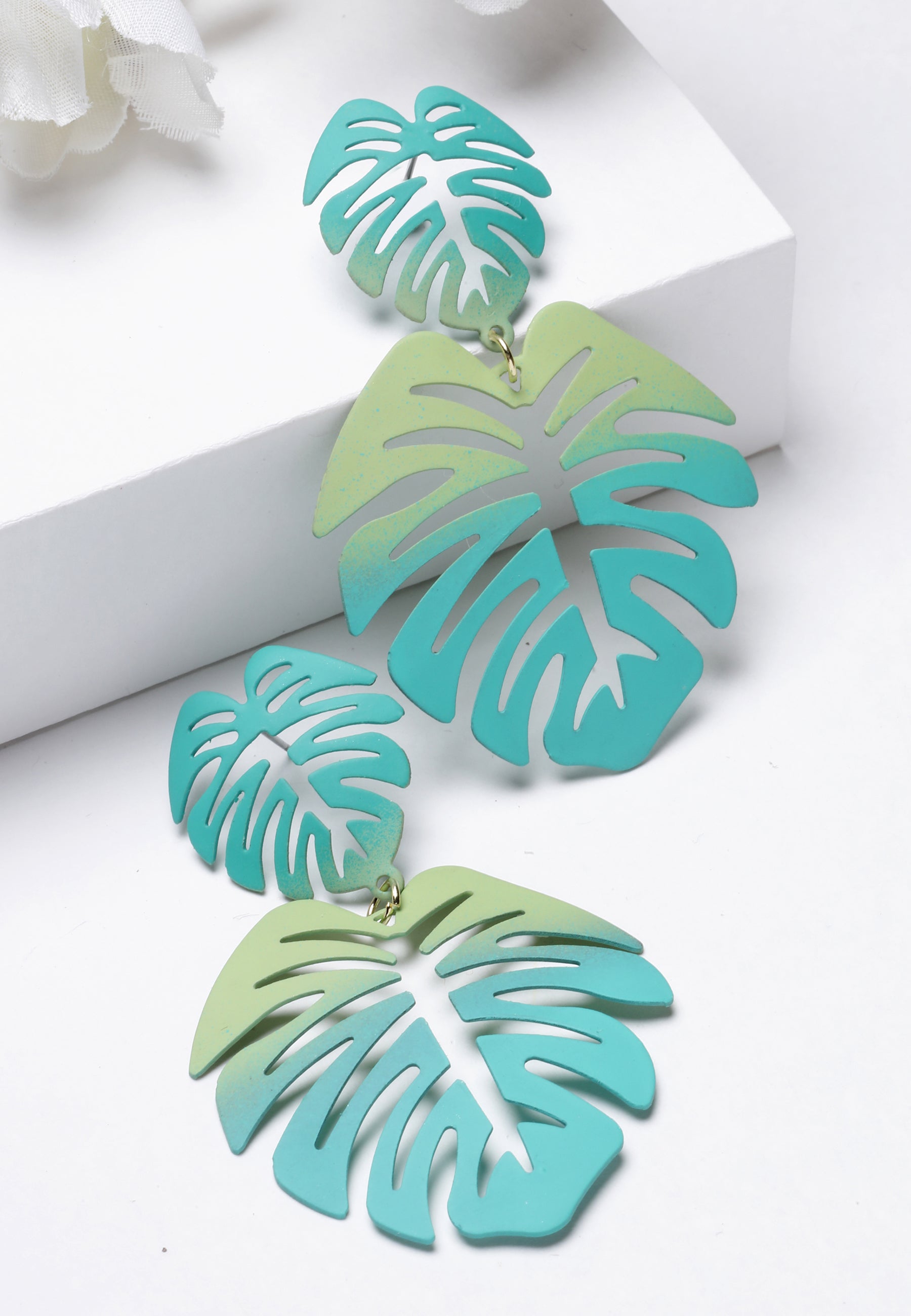 Green Green Palm Leaf Dangle Earrings, Image 2 of 5