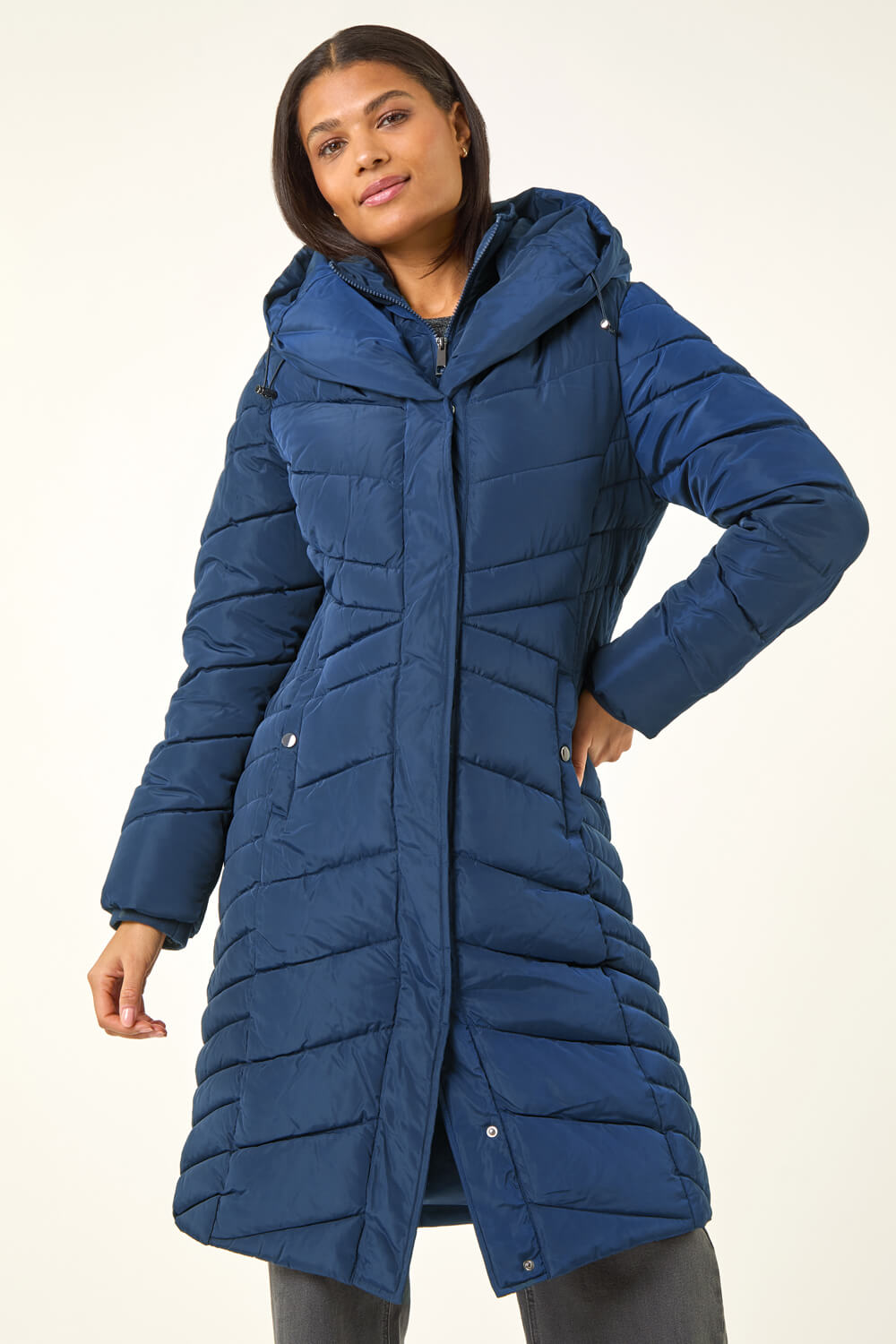 Midnight Blue Hooded Quilted Coat, Image 5 of 5