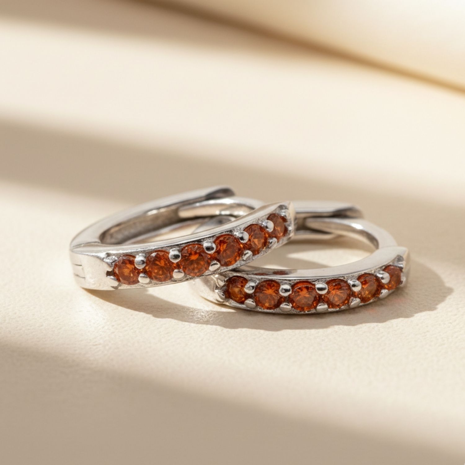 Red Garnet January Birthstone Small Silver Huggie Hoops