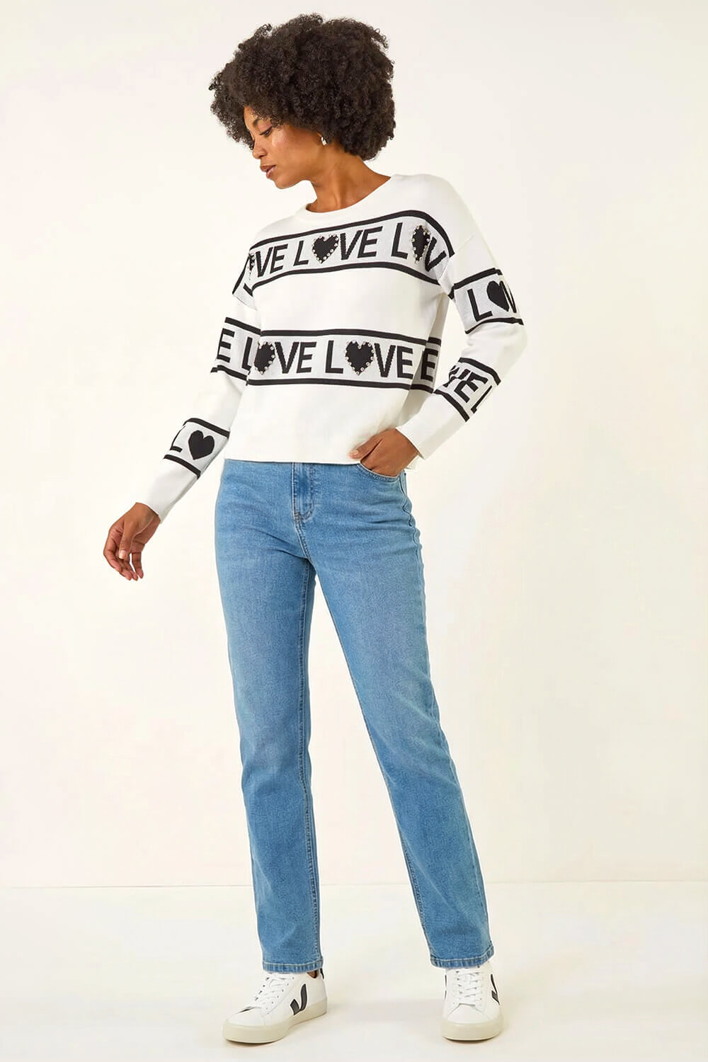Ivory Love Motif Knit Jumper, Image 1 of 4