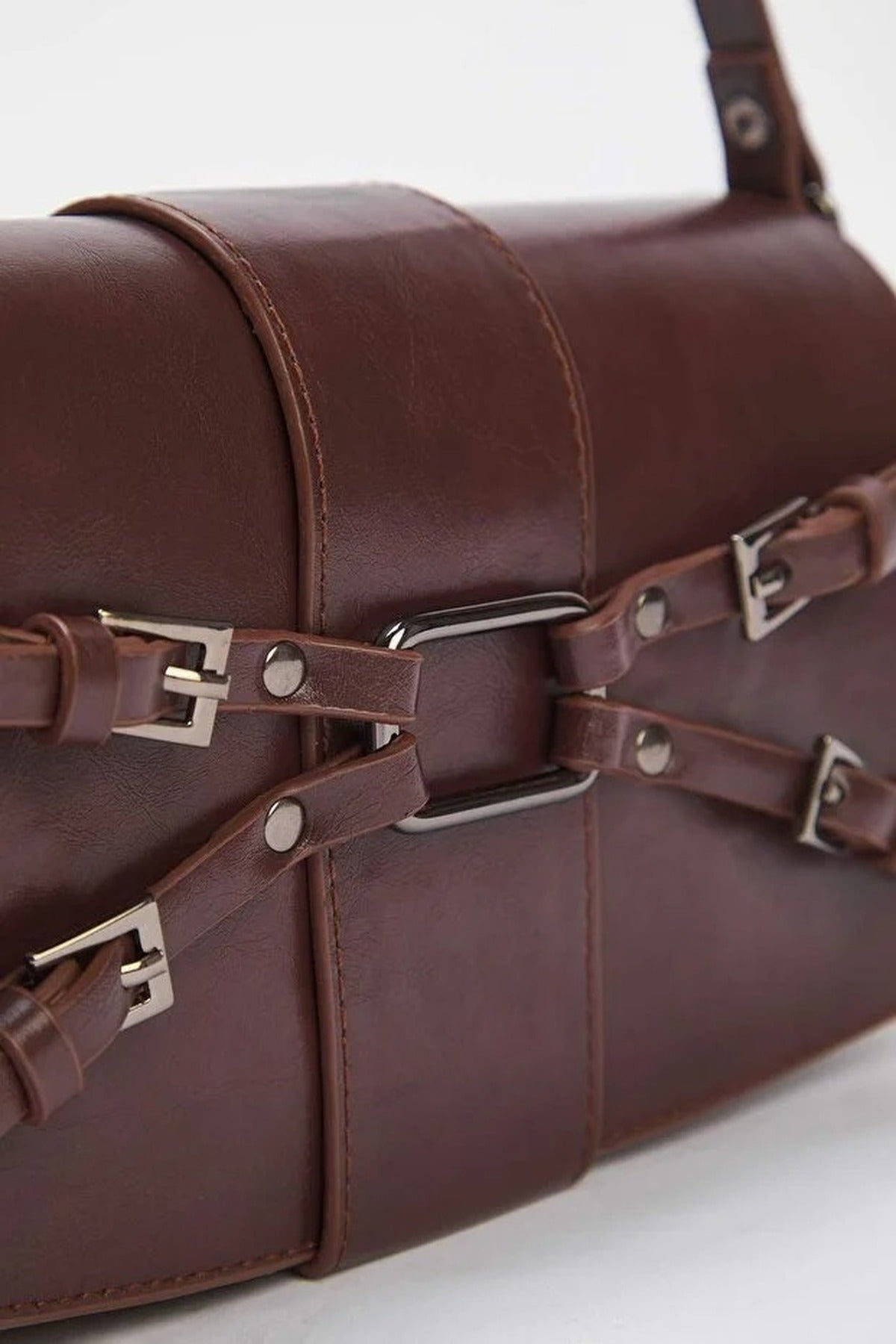 Brown Women's Mini Shoulder Bag with Belt Details, Image 2 of 4