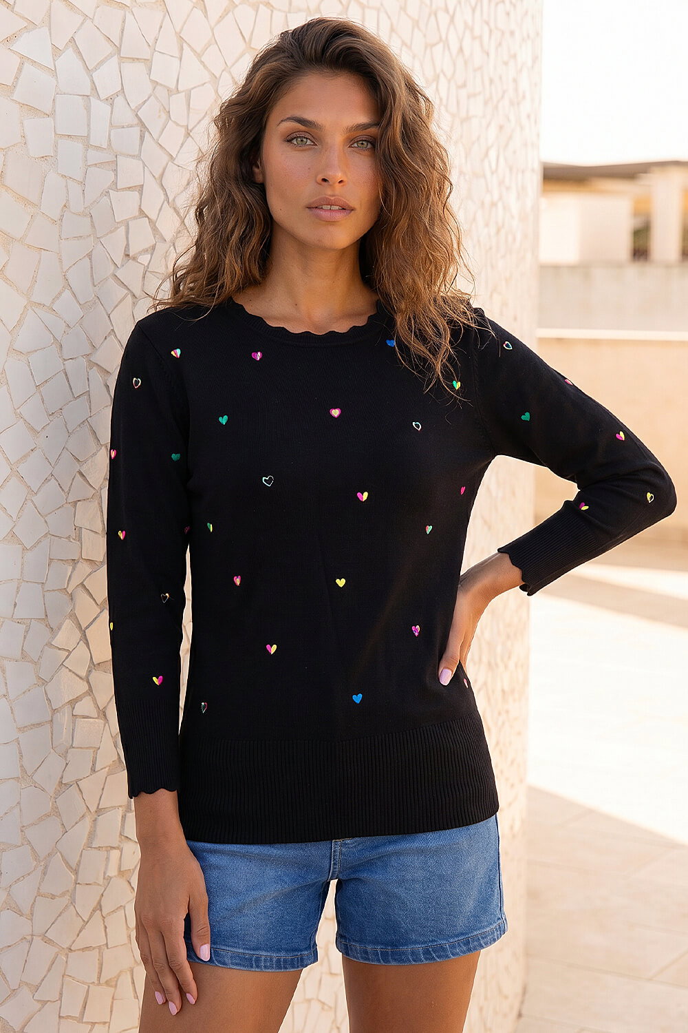 Black Heart Embroidered Knit Jumper, Image 1 of 4