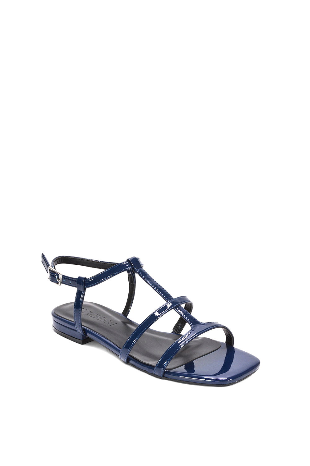 Navy XY LONDON Navy 'Danielle' Flat Strappy Caged Square Toe Sandals With Buckle, Image 2 of 6