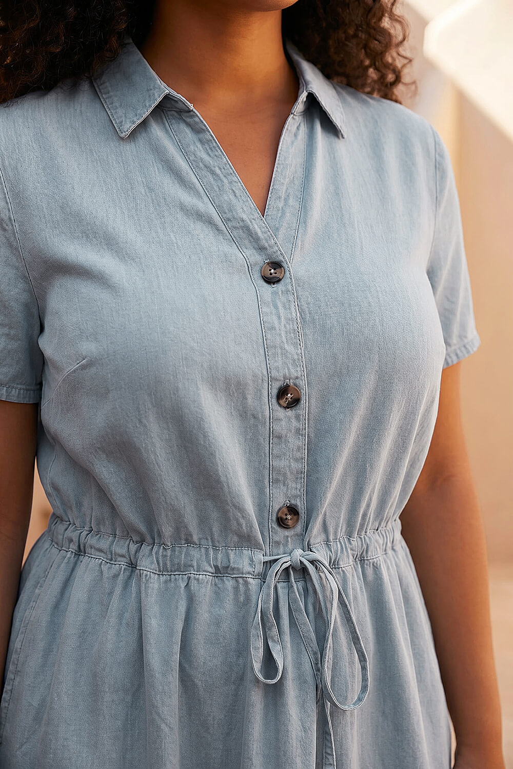 Denim Curve Tie Waist Shirt Dress, Image 5 of 4