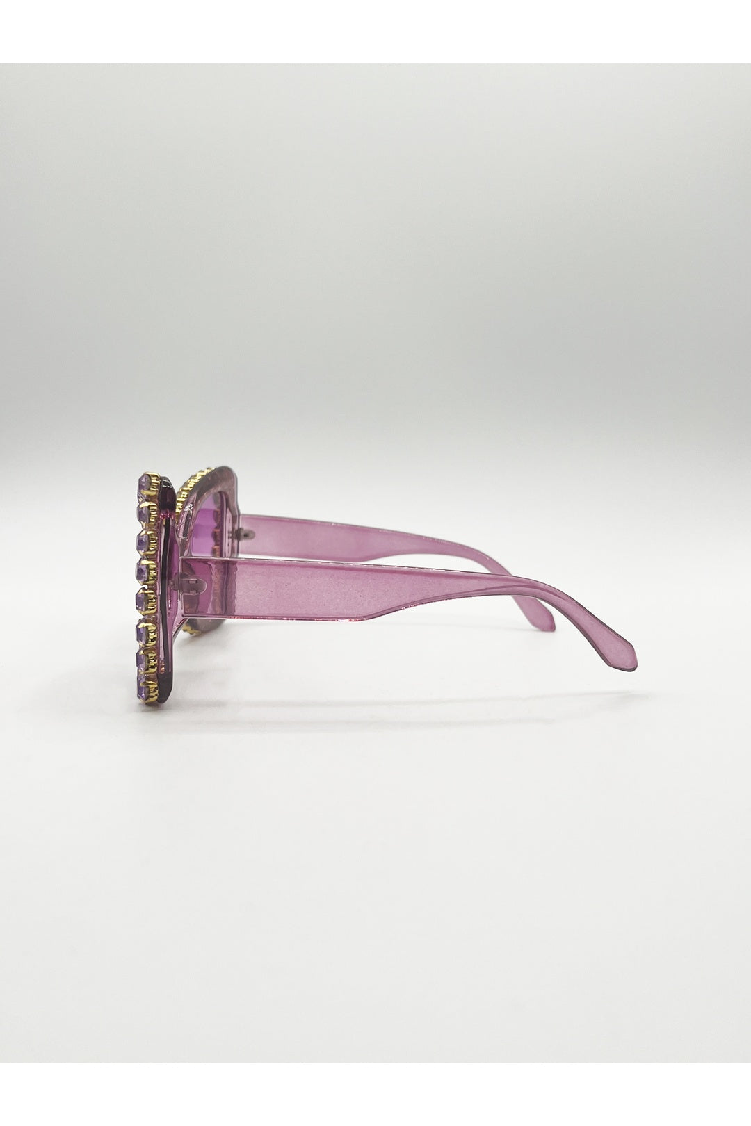 Purple Oversized Triangular Crystal Gem Sunglasses in Purple, Image 4 of 6