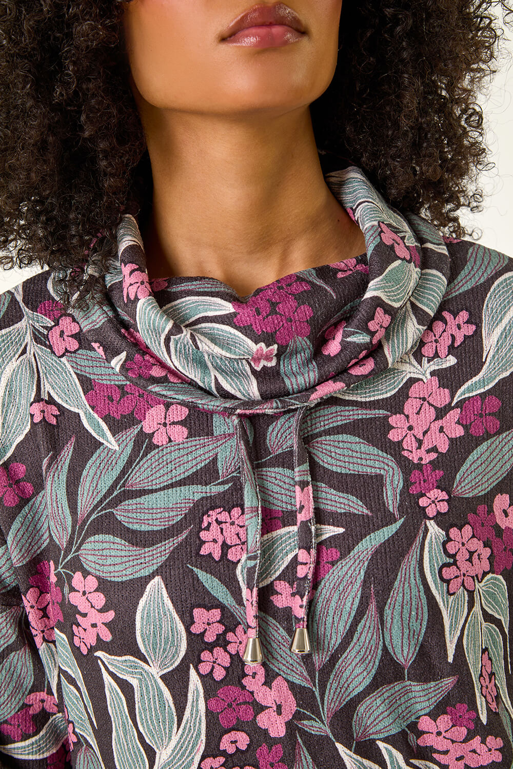 PINK Floral Printed Roll Neck Top, Image 6 of 5