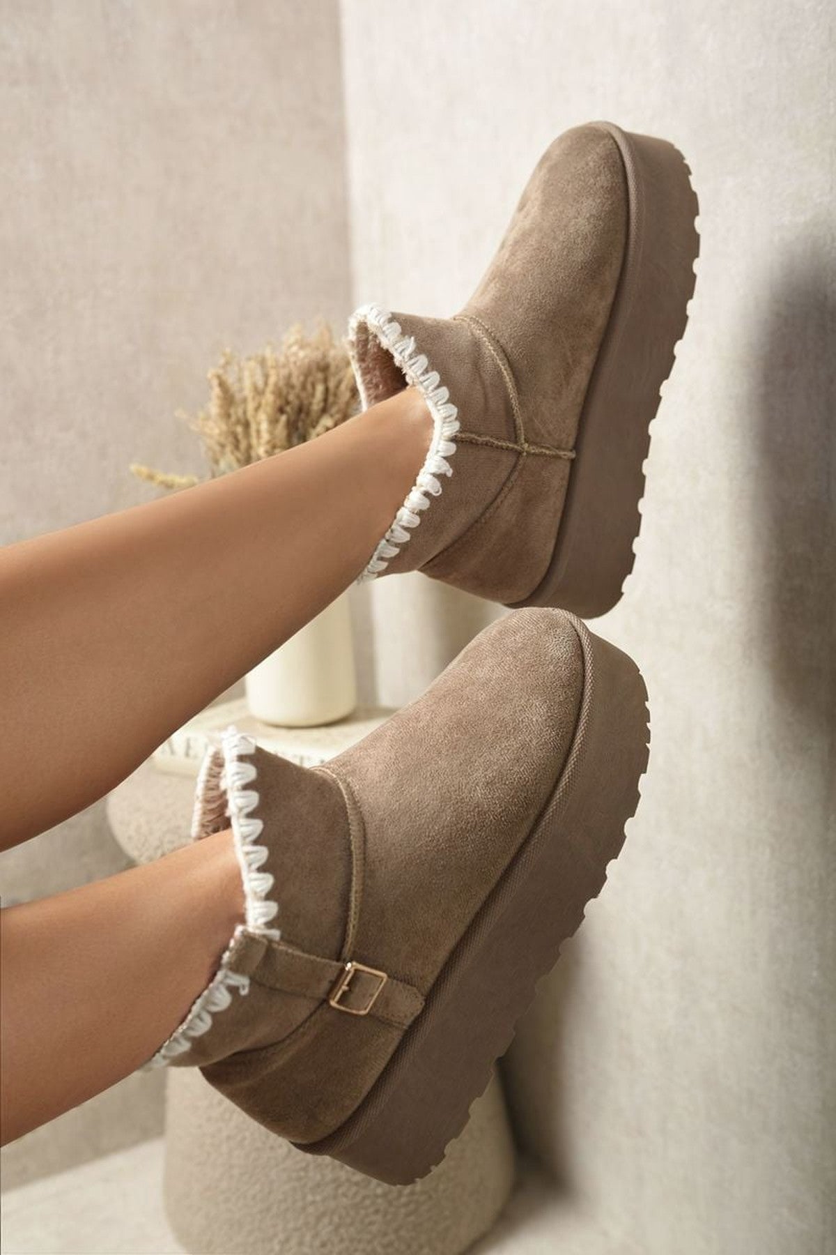 Khaki iKrush Khaki Debra Fur-lined Platform Ankle Boots, Image 5 of 5
