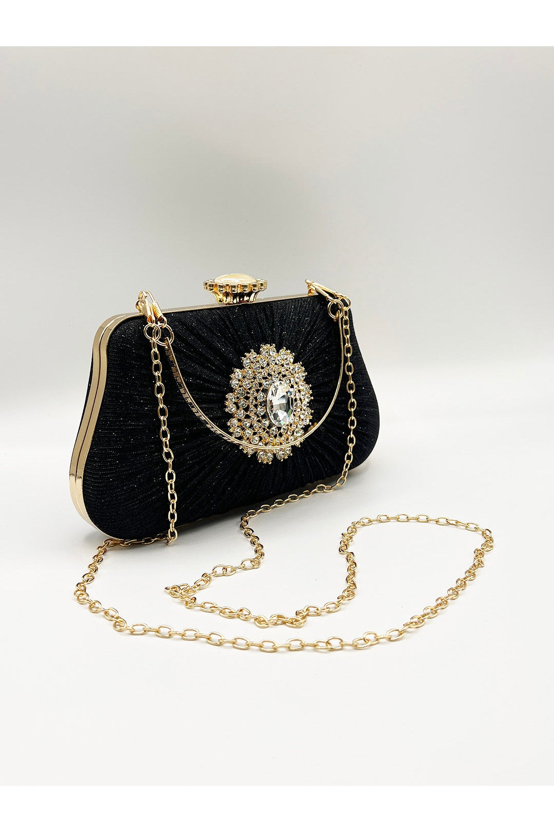 Black Ruched Jewel Clutch Bag, Image 3 of 5