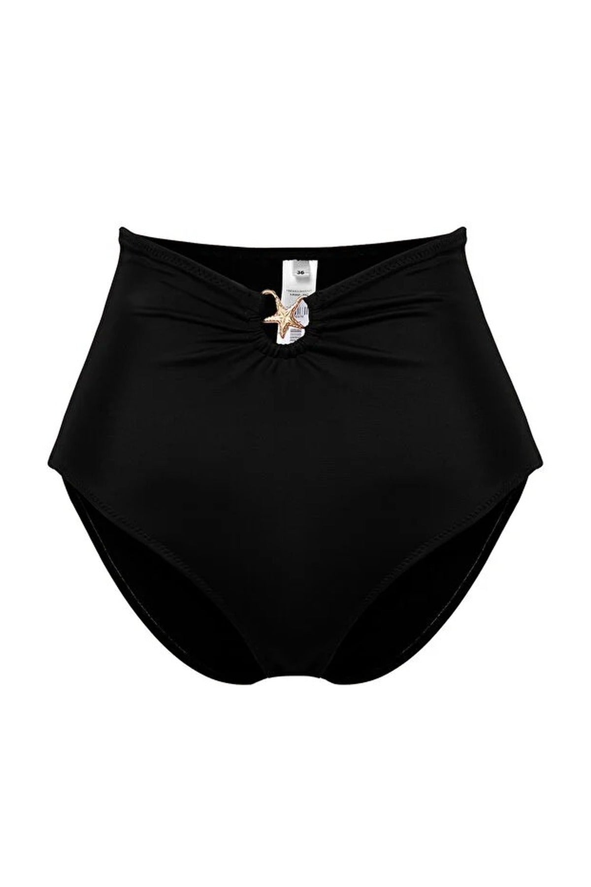 Black High Waist Hardware Detail Shaping Bikini Bottom with Front Accent, Image 2 of 3