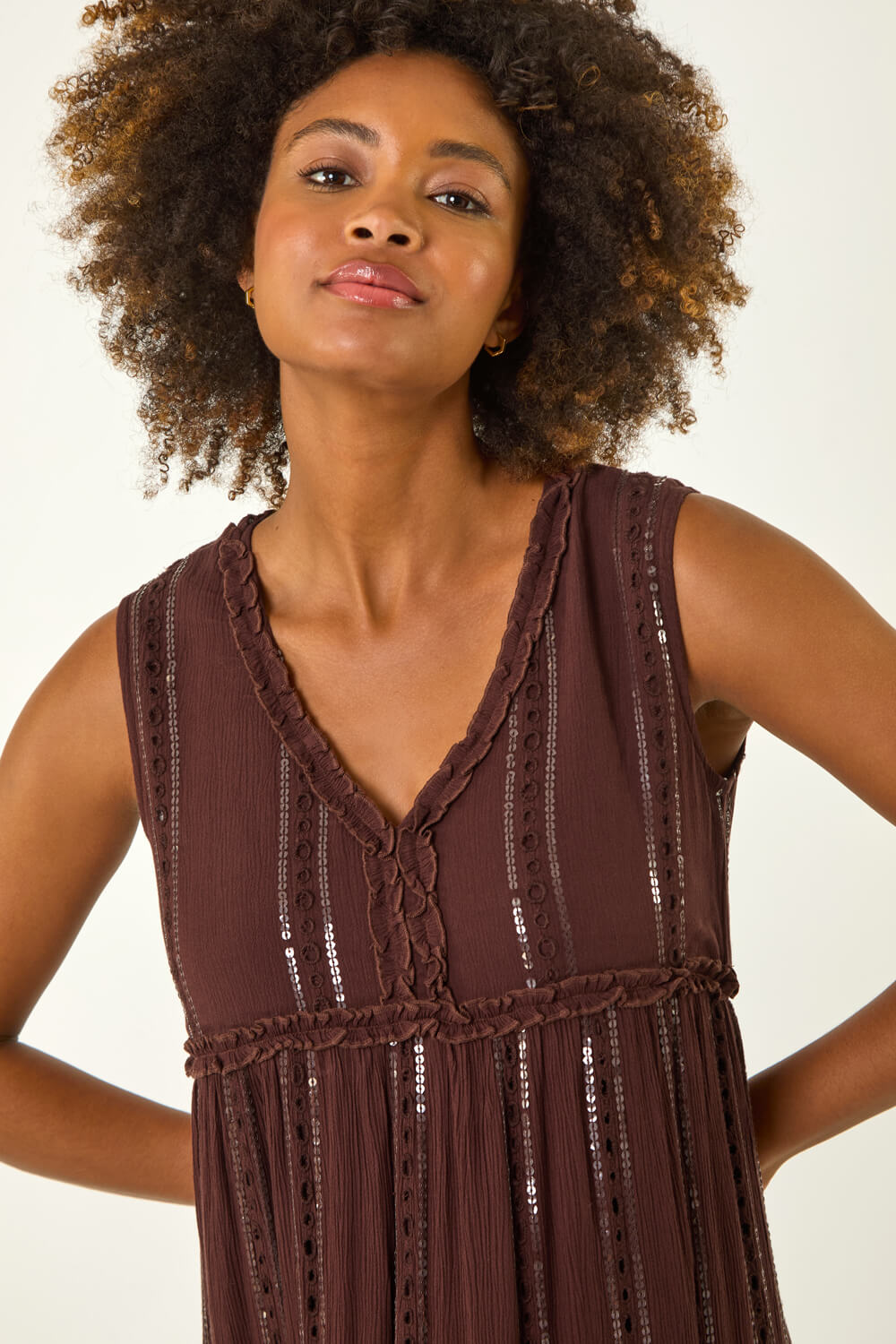 Chocolate Sequin Tiered Maxi Dress, Image 5 of 5