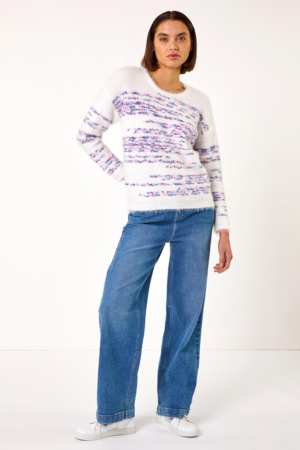 Ivory  Space Dye Fluffy Knit Jumper, Image 3 of 5