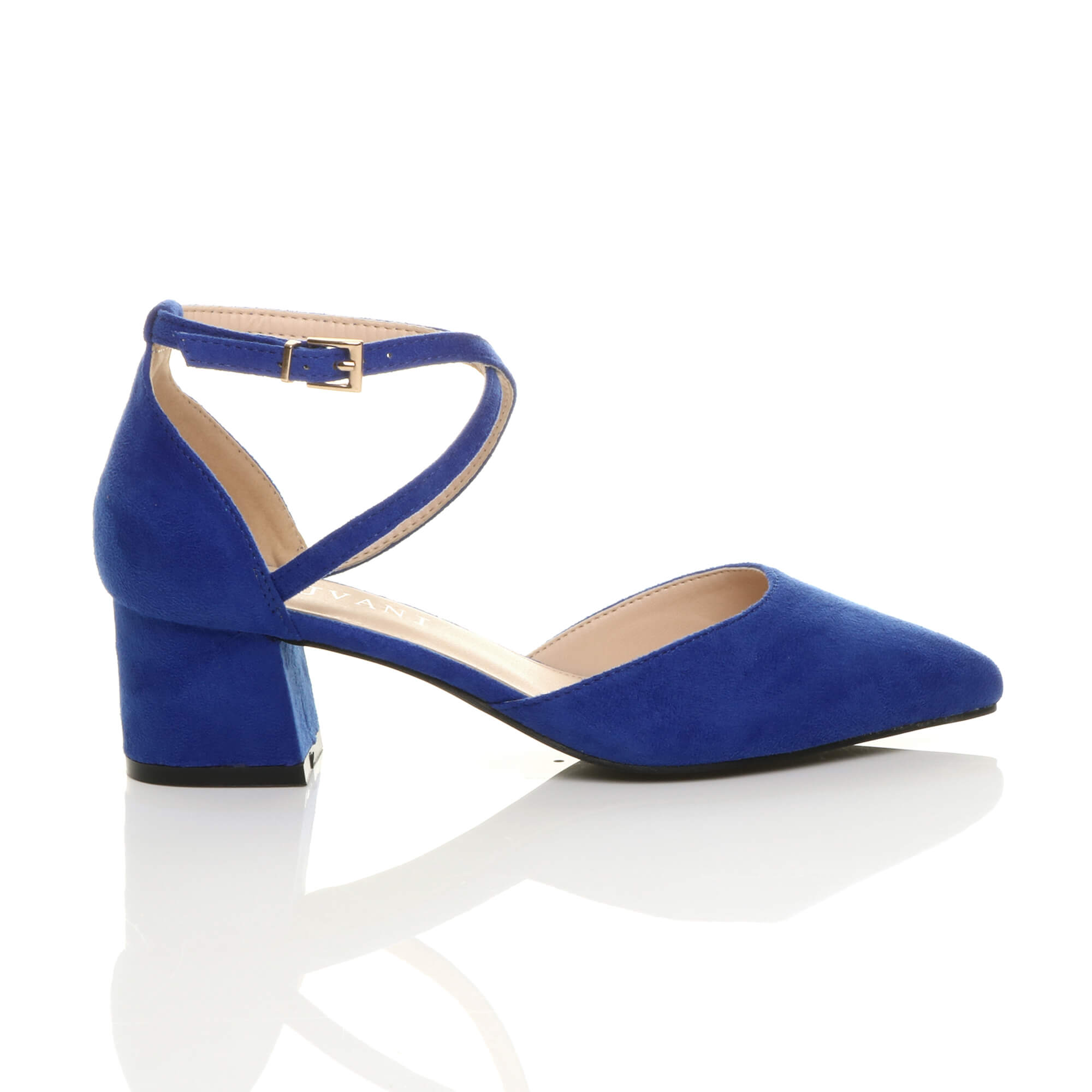 Royal Blue AJVANI Royal Blue Mid Block Heel Crossed Strap Pointed Toe 2 Part Heels, Image 2 of 6