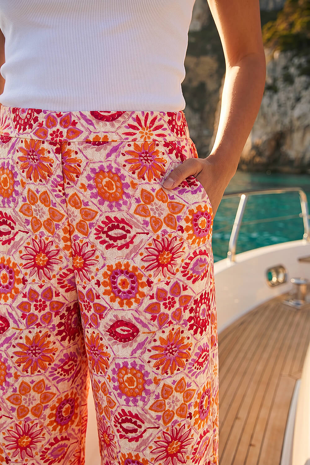 ORANGE Dusk Floral Print Wide Leg Trousers, Image 5 of 4