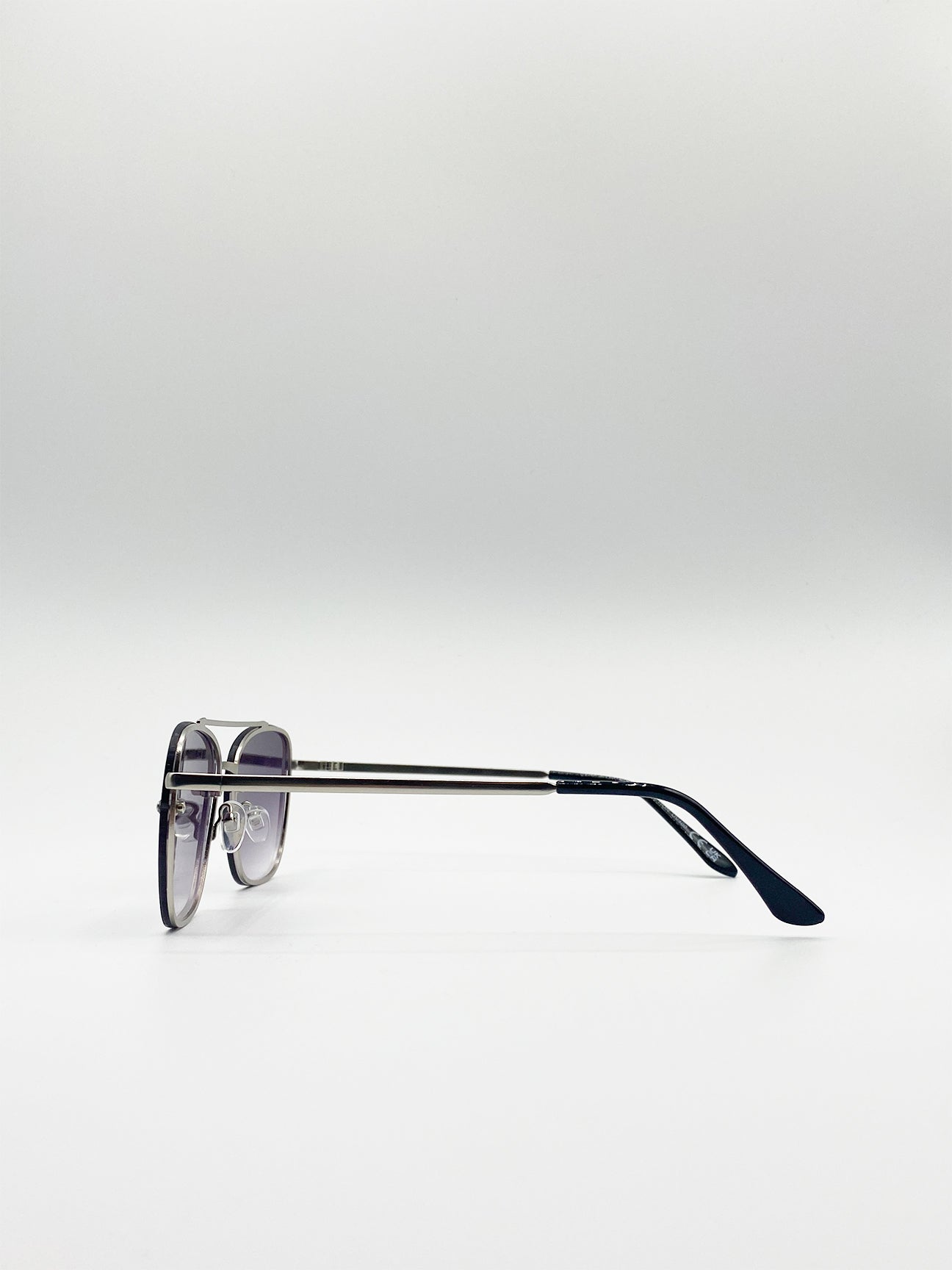 Silver Silver Aviator Sunglasses with Metal Frames, Image 3 of 4
