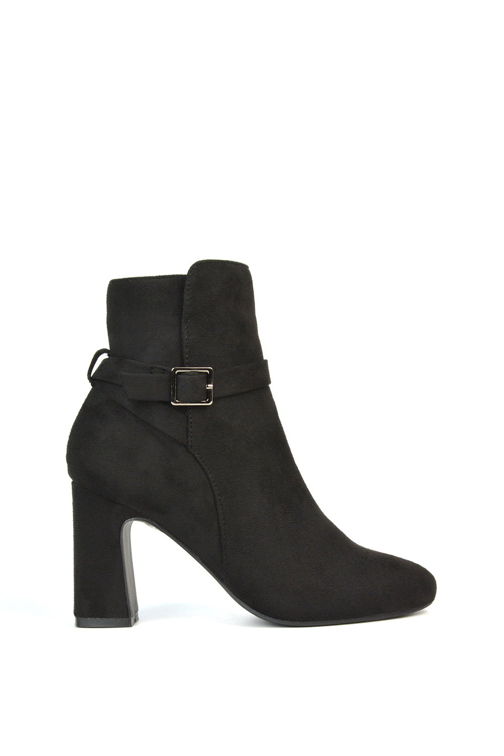 Black 'Mary' Block Mid High Heel Shoe Booties With Buckle Strap, Image 1 of 6