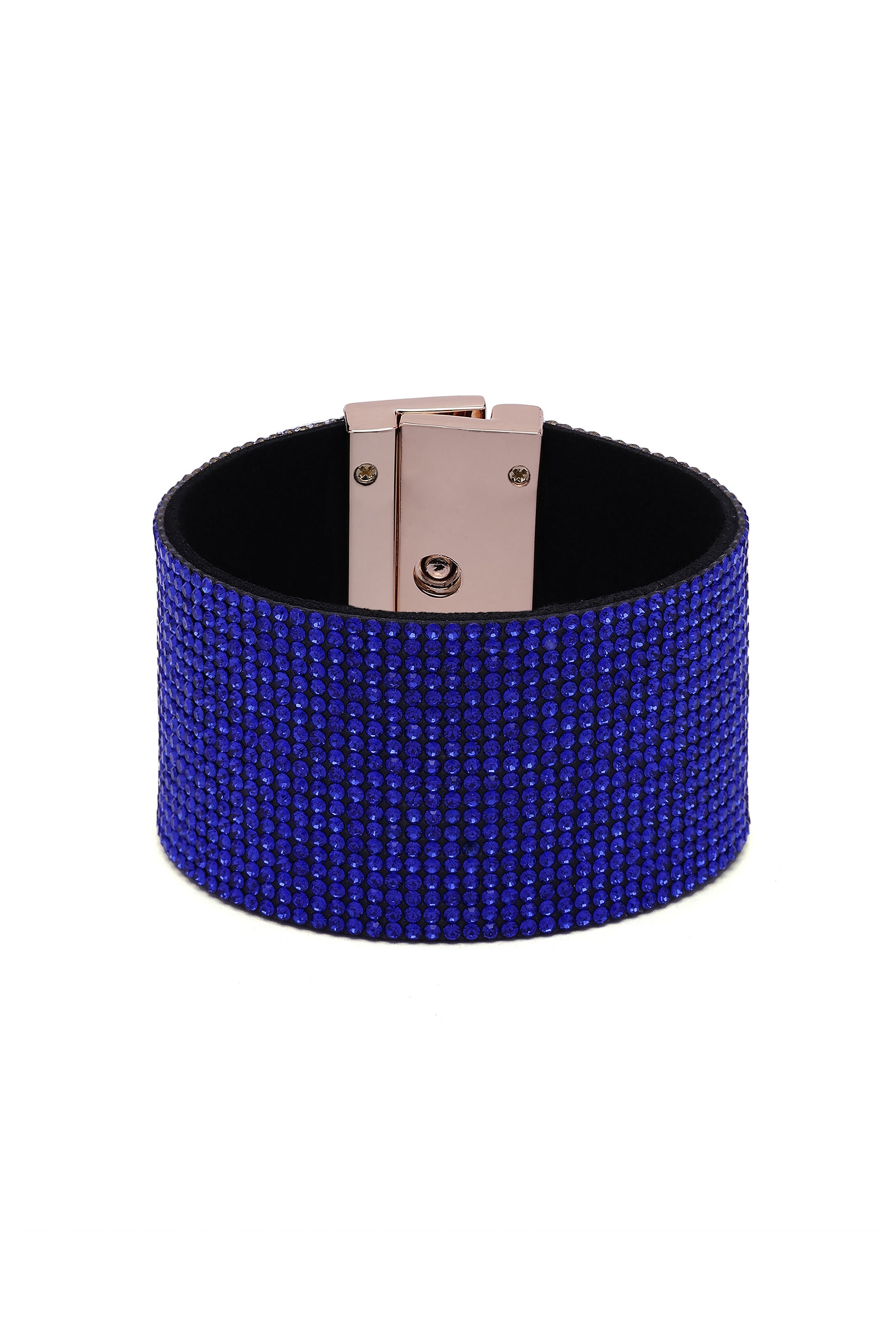 Blue AVANT-GARDE PARIS Blue Luxury Crystal-Studded Leather Cuff Bracelet, Image 2 of 4