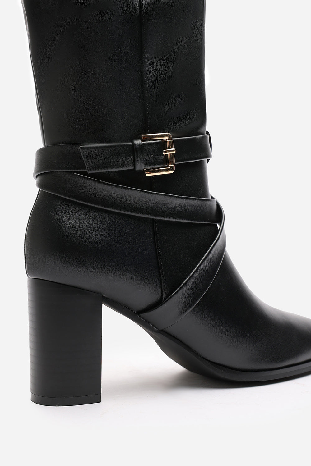 Black 'Tamsin' Knee High Boots Wrap Buckle Strap, Image 5 of 7