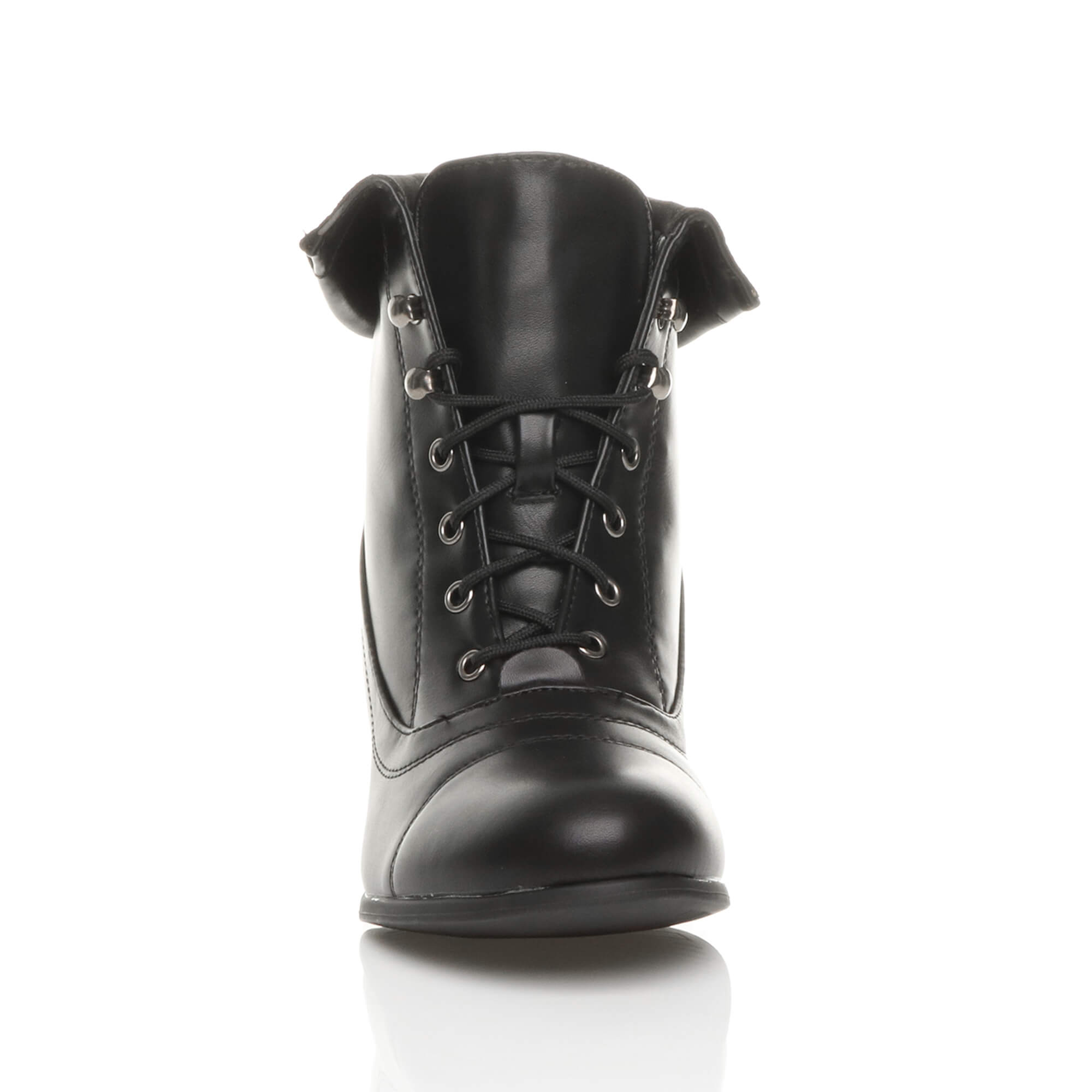 Black Mid Cuban Heel Pixie Lace Up Granny Ankle Boots, Image 6 of 8
