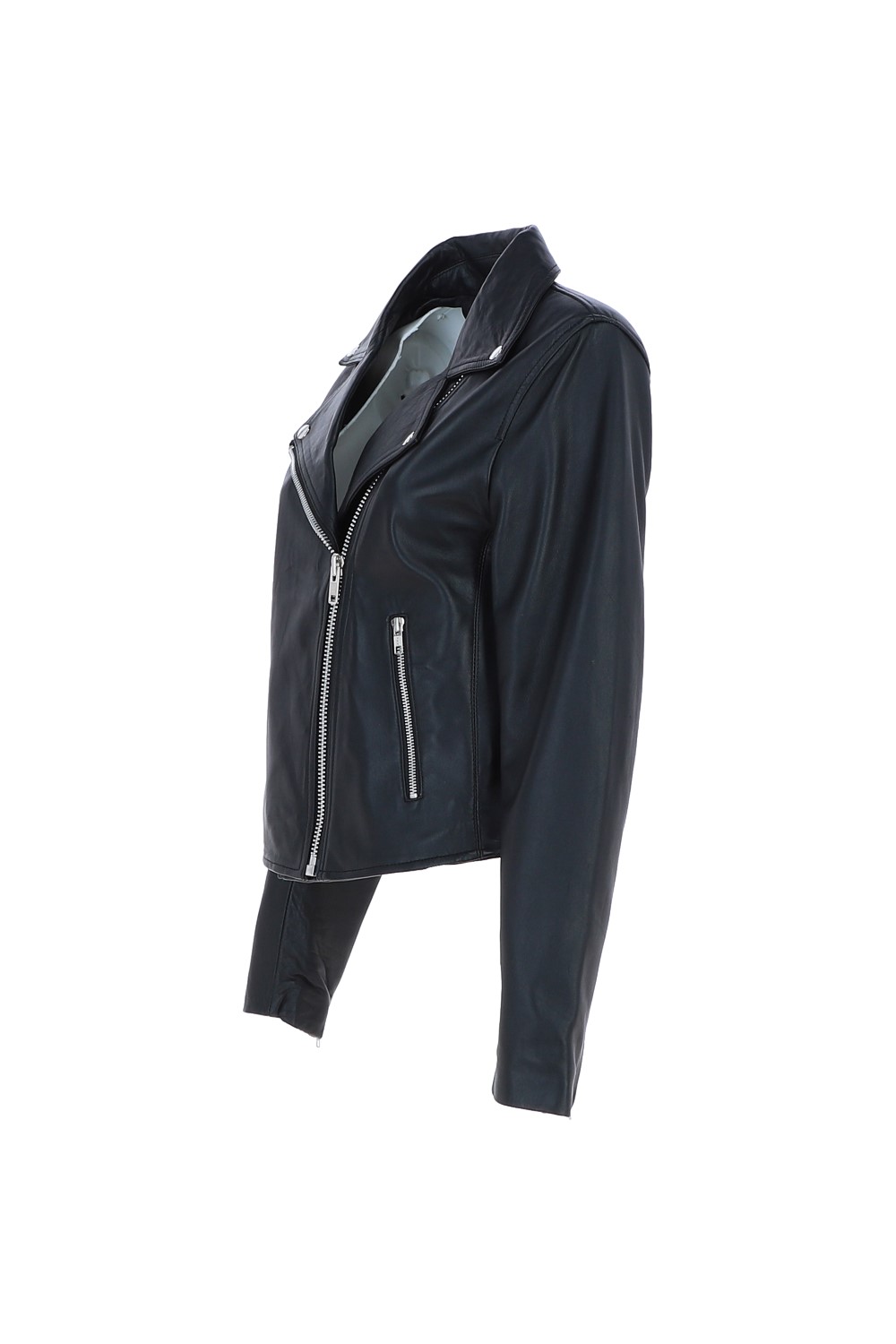 Black 'Caro' Real Leather Biker Jacket, Image 3 of 5