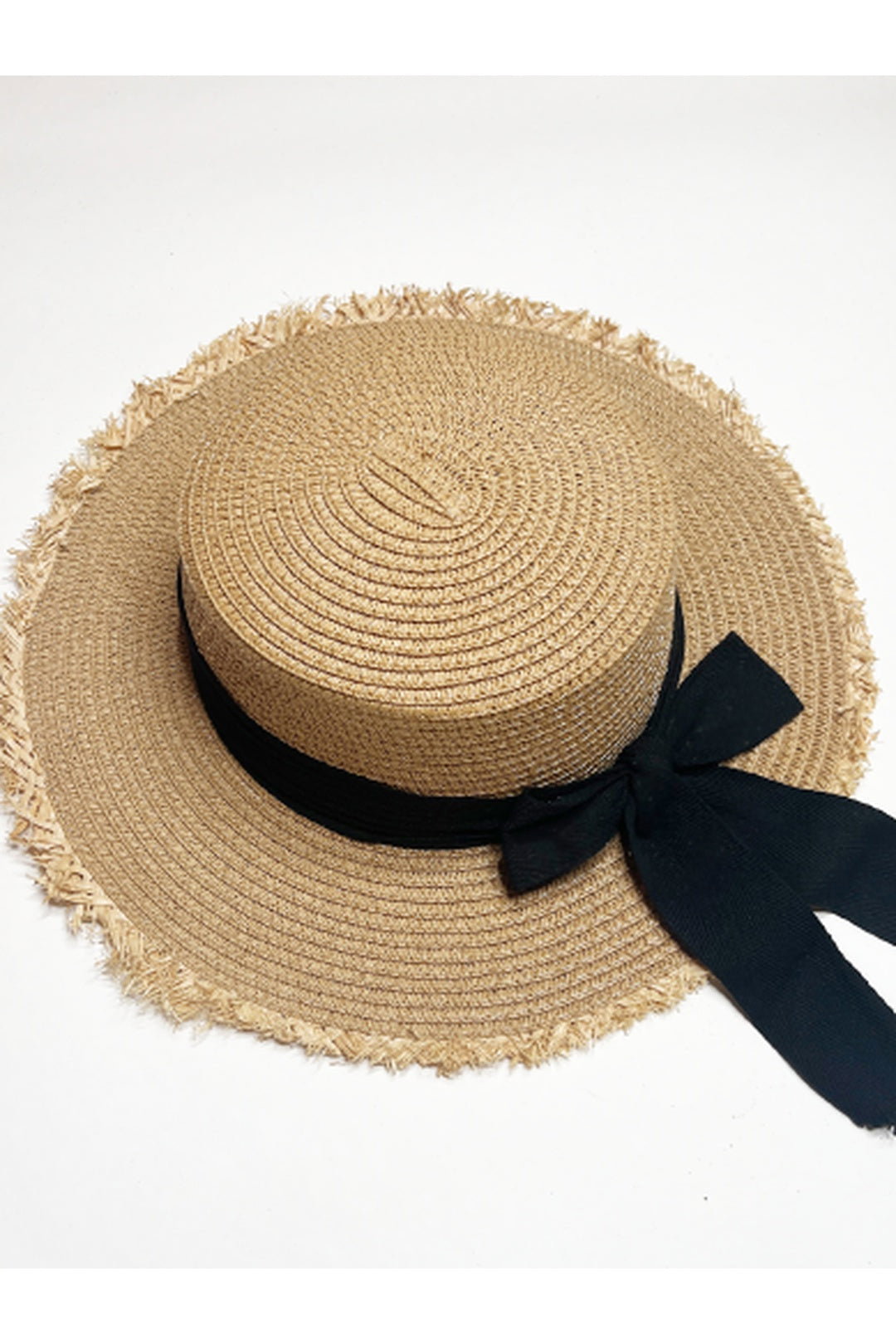 Brown Straw Hat With Black Ribbon Bow, Image 3 of 3
