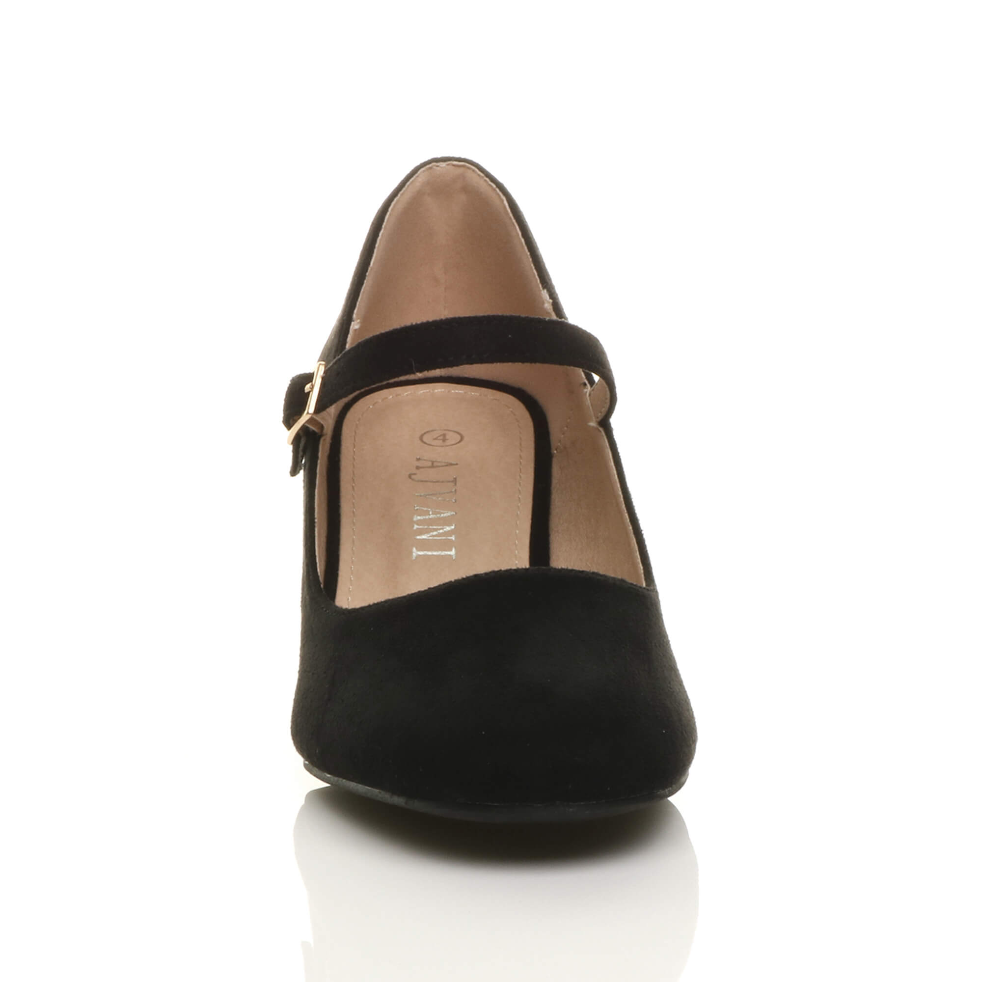 Black AJVANI Black Mid Block Heel Mary Jane Court Shoes, Image 6 of 6