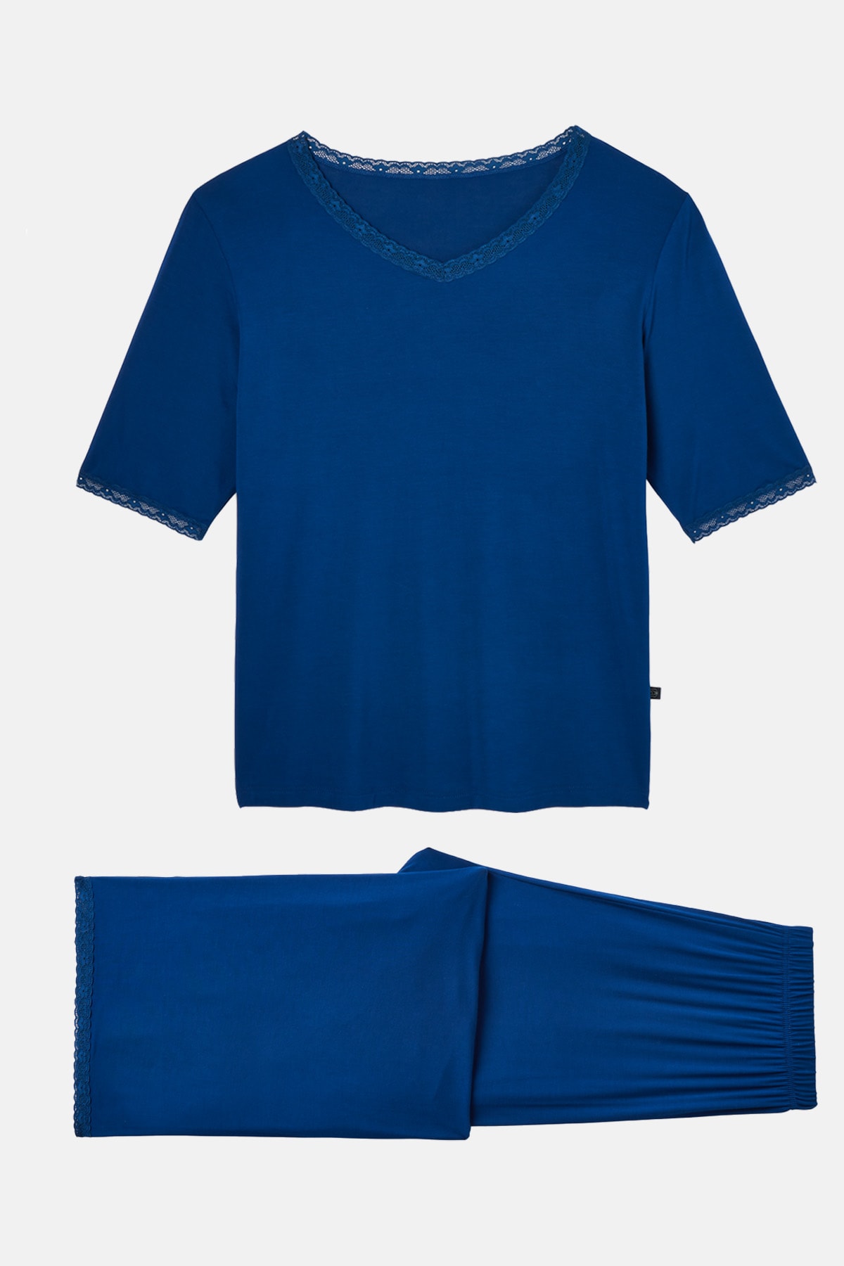 Navy British Boxers Navy "Navy Peony" Bamboo Lace Pyjama Set, Image 4 of 6