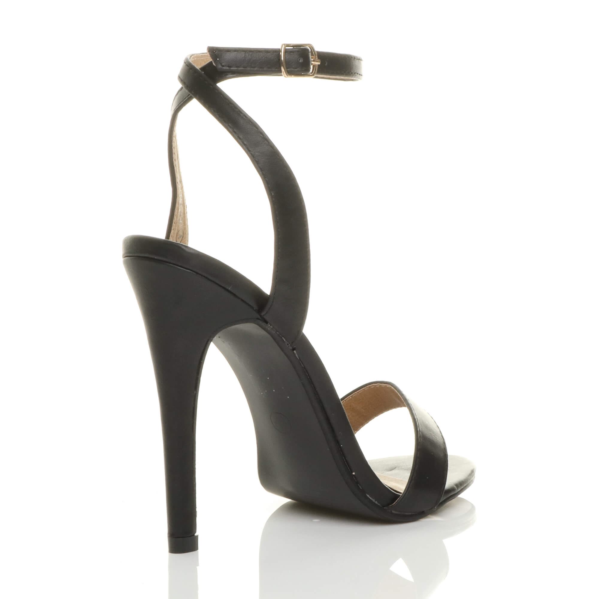 Black AJVANI Black High Heel Ankle Strap Barely There Sandals, Image 4 of 6