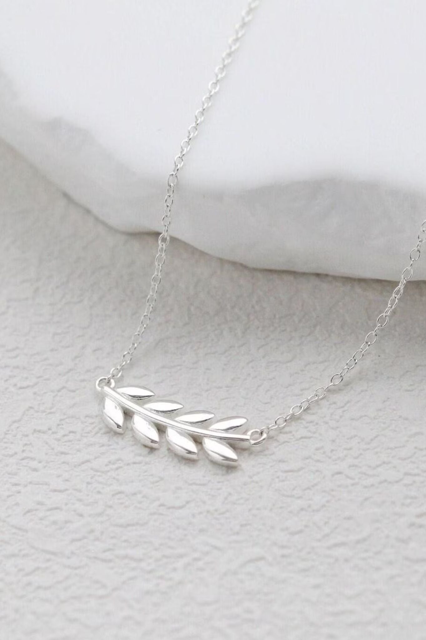 Metallic Sterling Silver Olive Leaf Pendant Necklace
