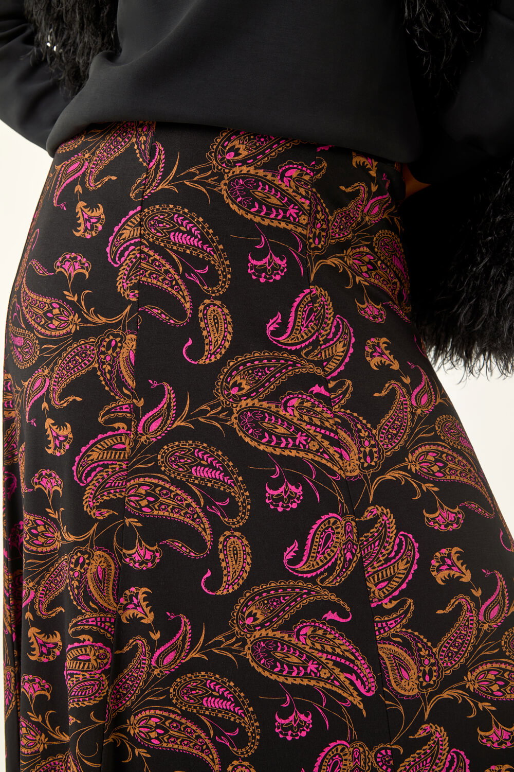 Pink Paisley Print Midi Stretch Skirt, Image 6 of 5