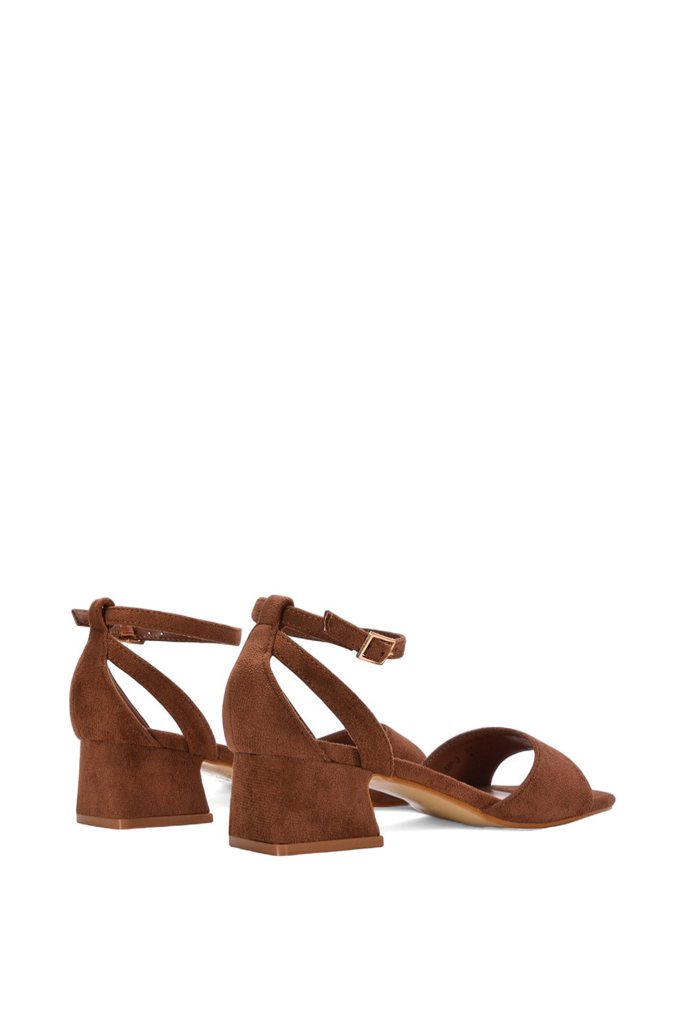 Brown XY LONDON Brown 'Hayley' Ankle Strap Block Low Heel Sandals With Cut Out, Image 3 of 5
