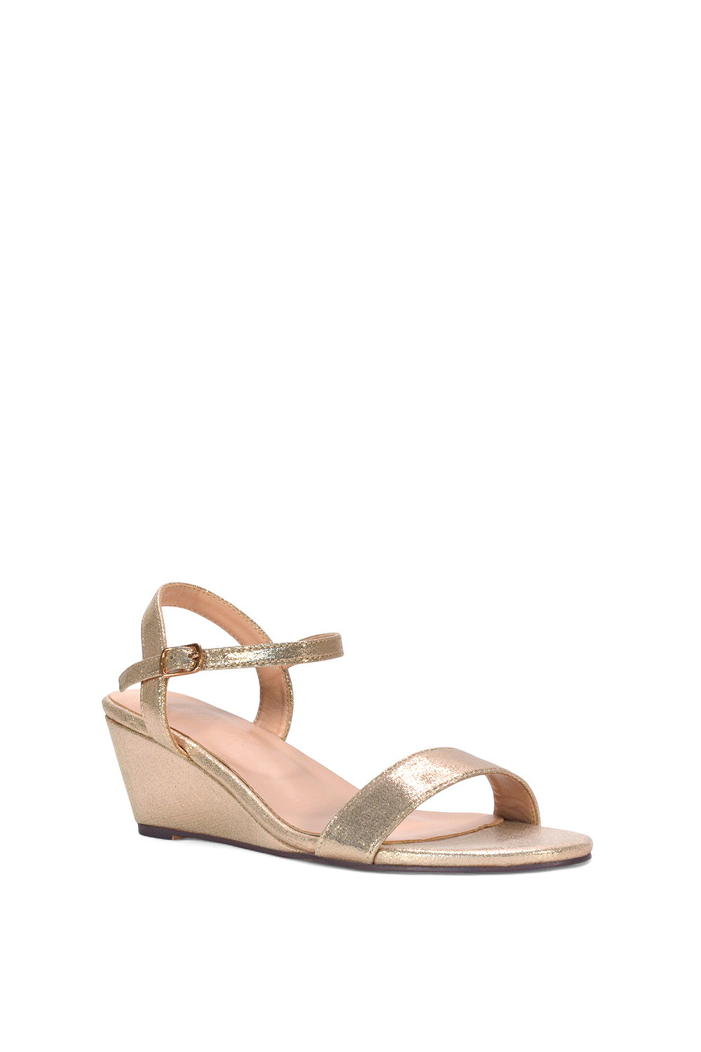 Gold 'Alissa' Low Wedge Heel Sandals With Ankle Strap, Image 2 of 5