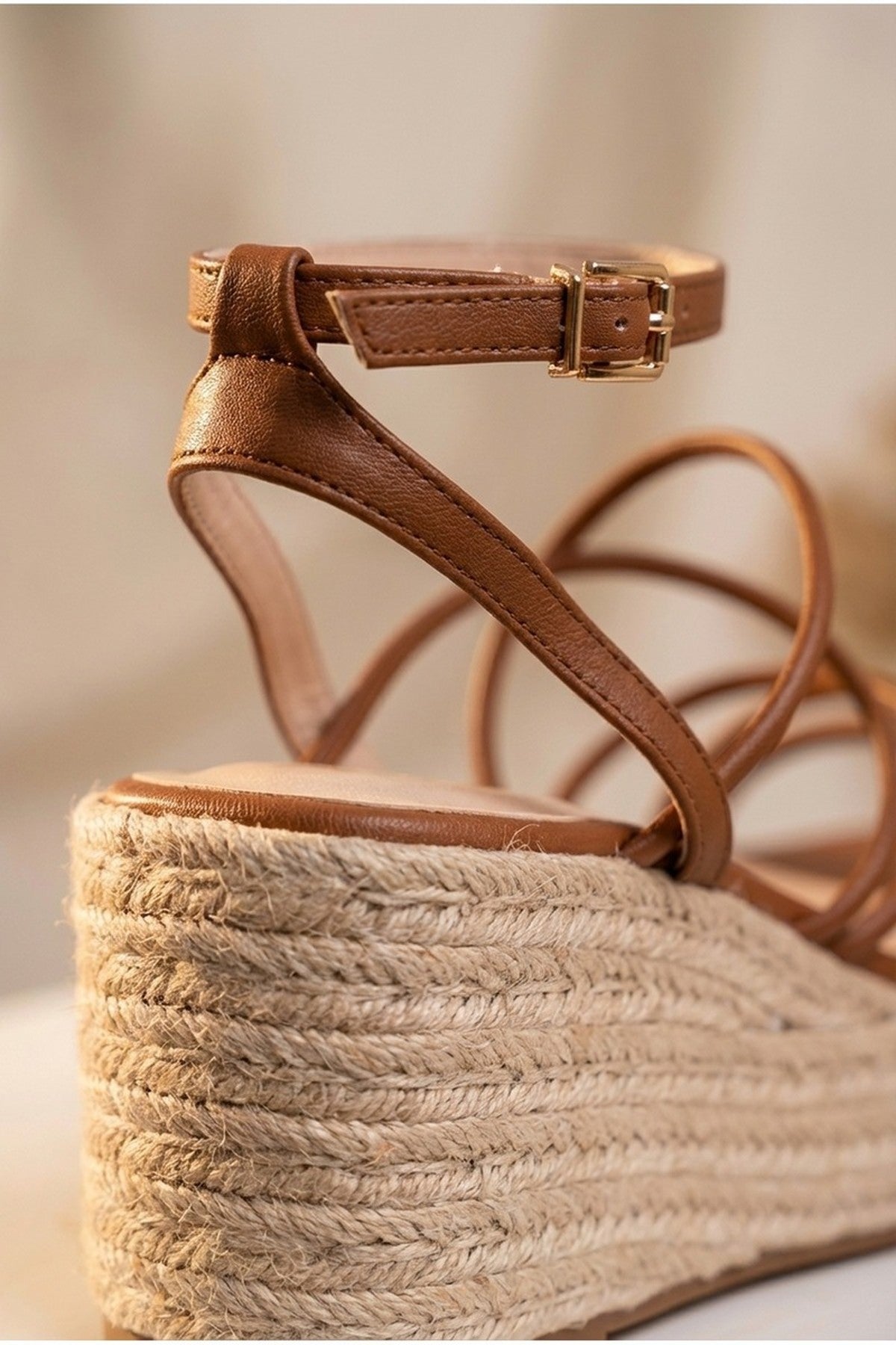 Tan iKrush Tan Olivia Womens Strappy Espadrille Platform Sandals, Image 7 of 8