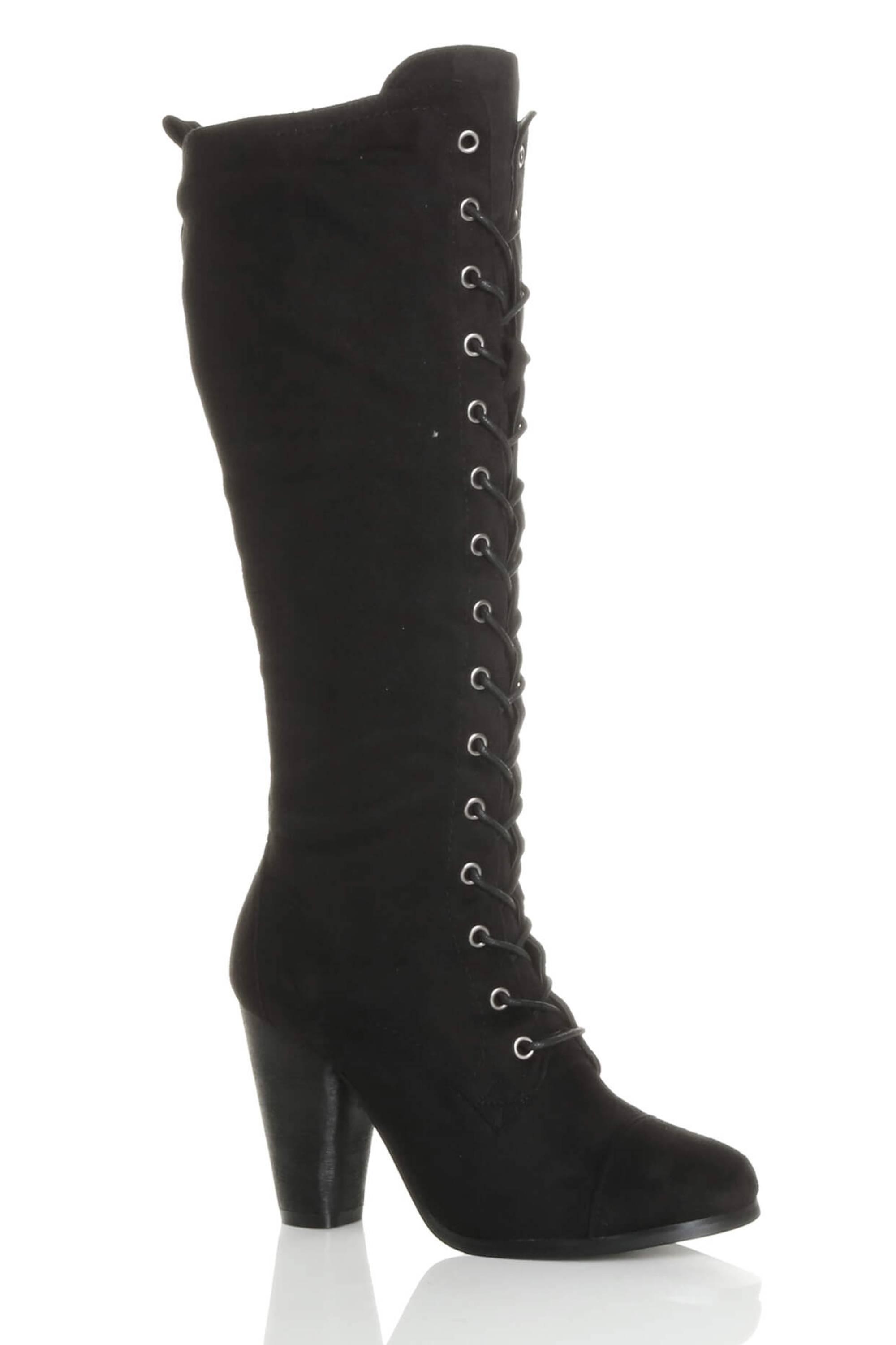 Black High Heel Lace Up Victorian Style Knee Boots