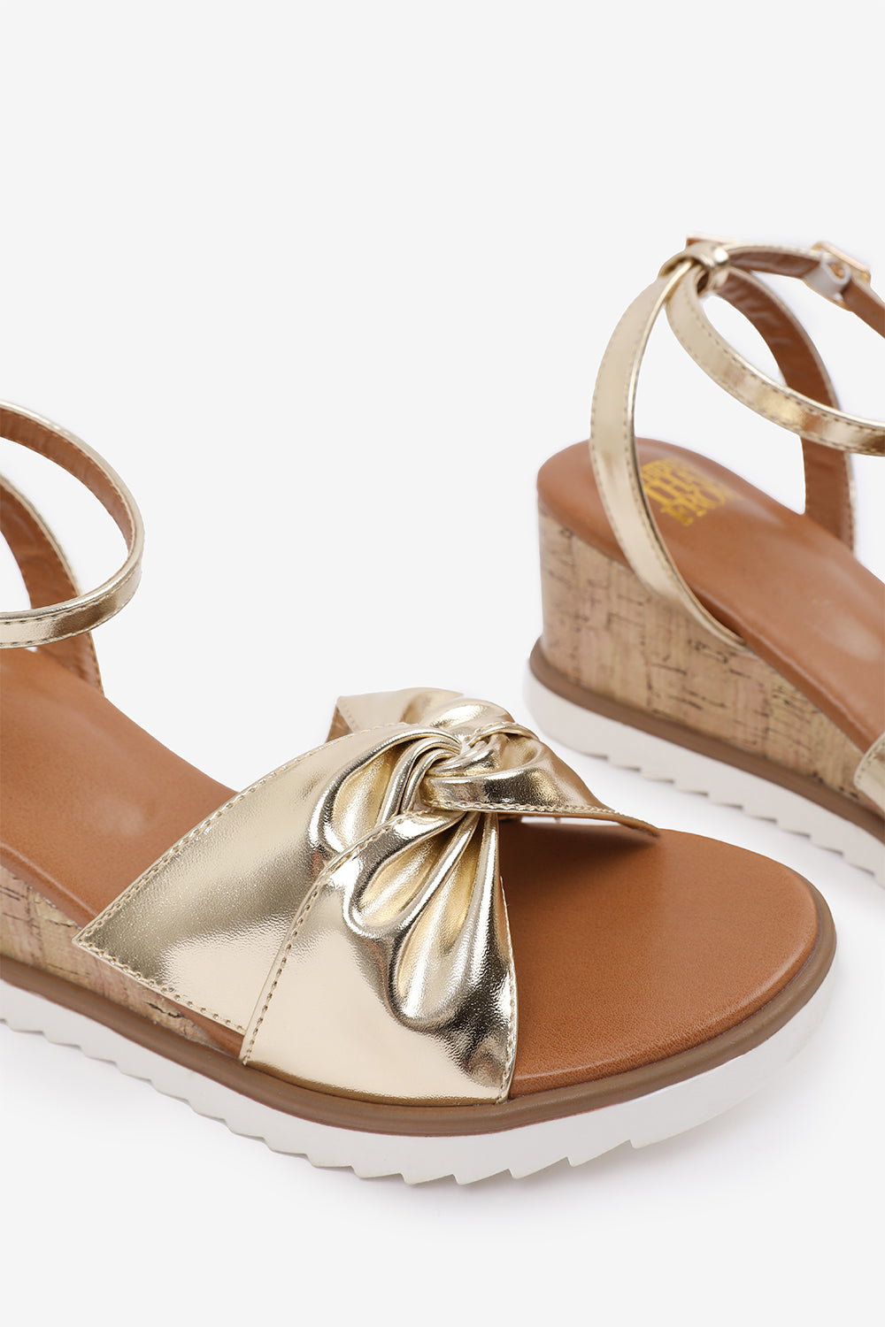 Gold 'Qween' Knot Detail Wedge Shoes, Image 4 of 5