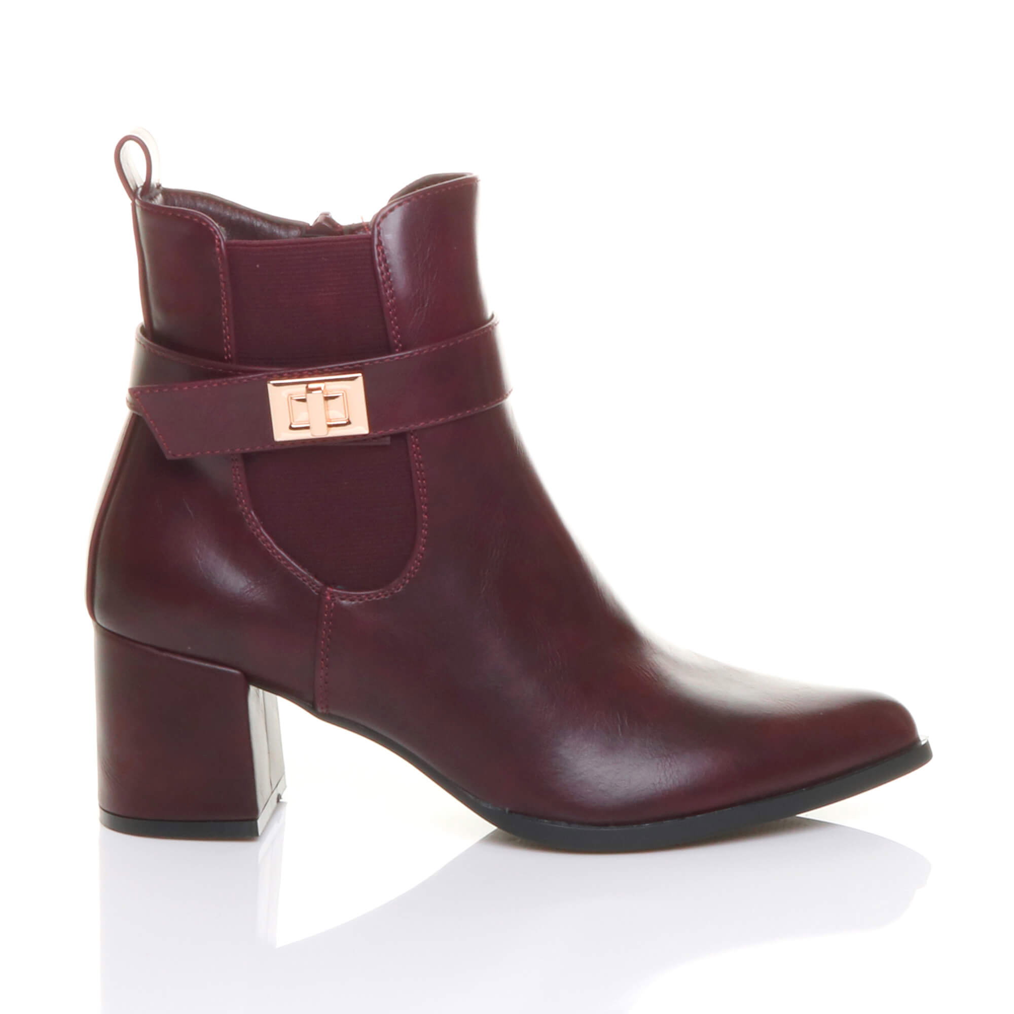 Burgundy Mid Heel Pointed Toe Smart Casual Chelsea Ankle Boots, Image 2 of 4