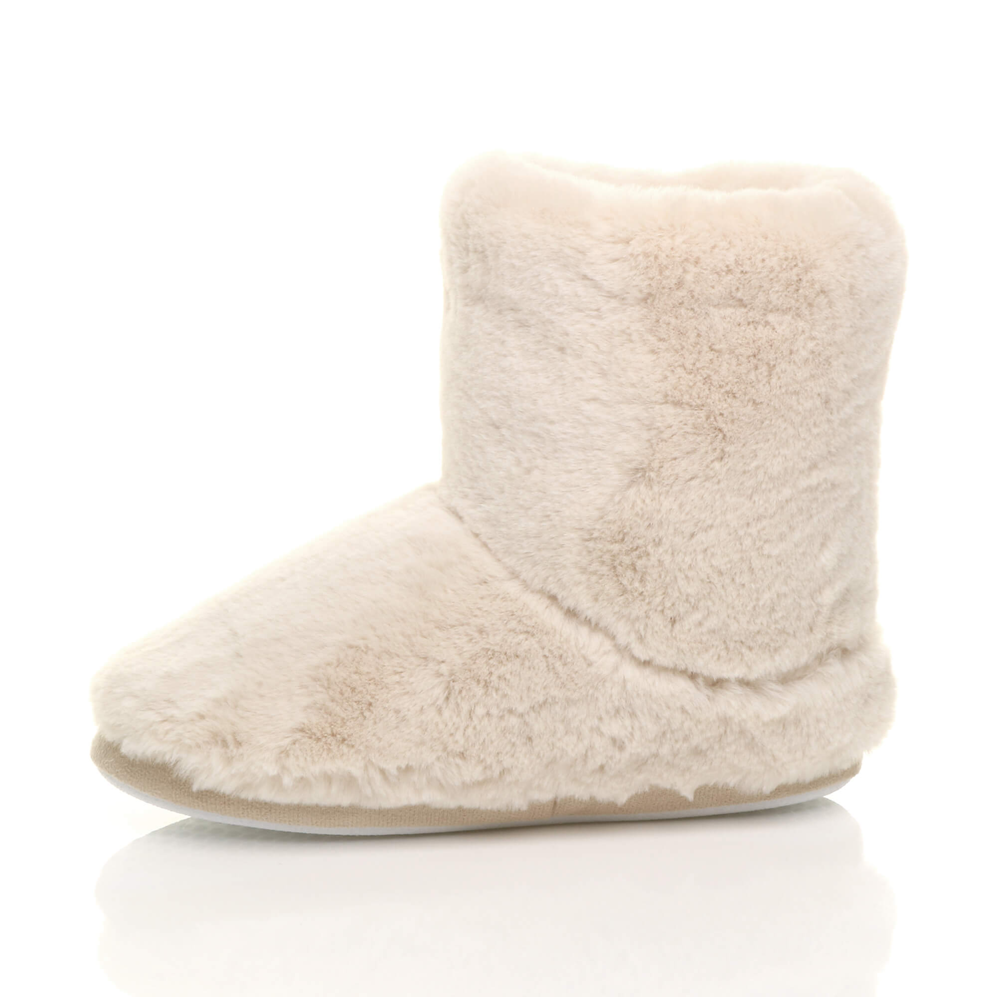Beige Faux Fur Lined Slip On Memory Foam Mules Slippers, Image 3 of 6