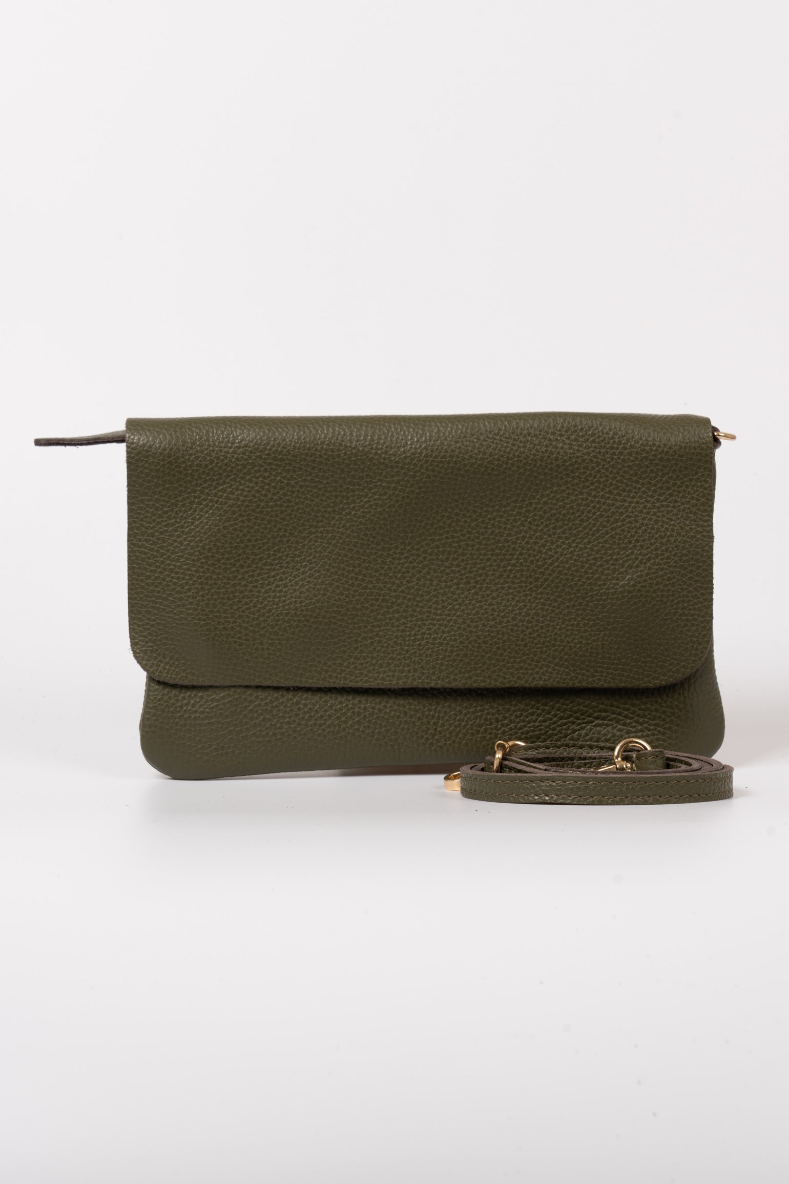 Khaki Italian Leather Clutch Bag, Image 3 of 3