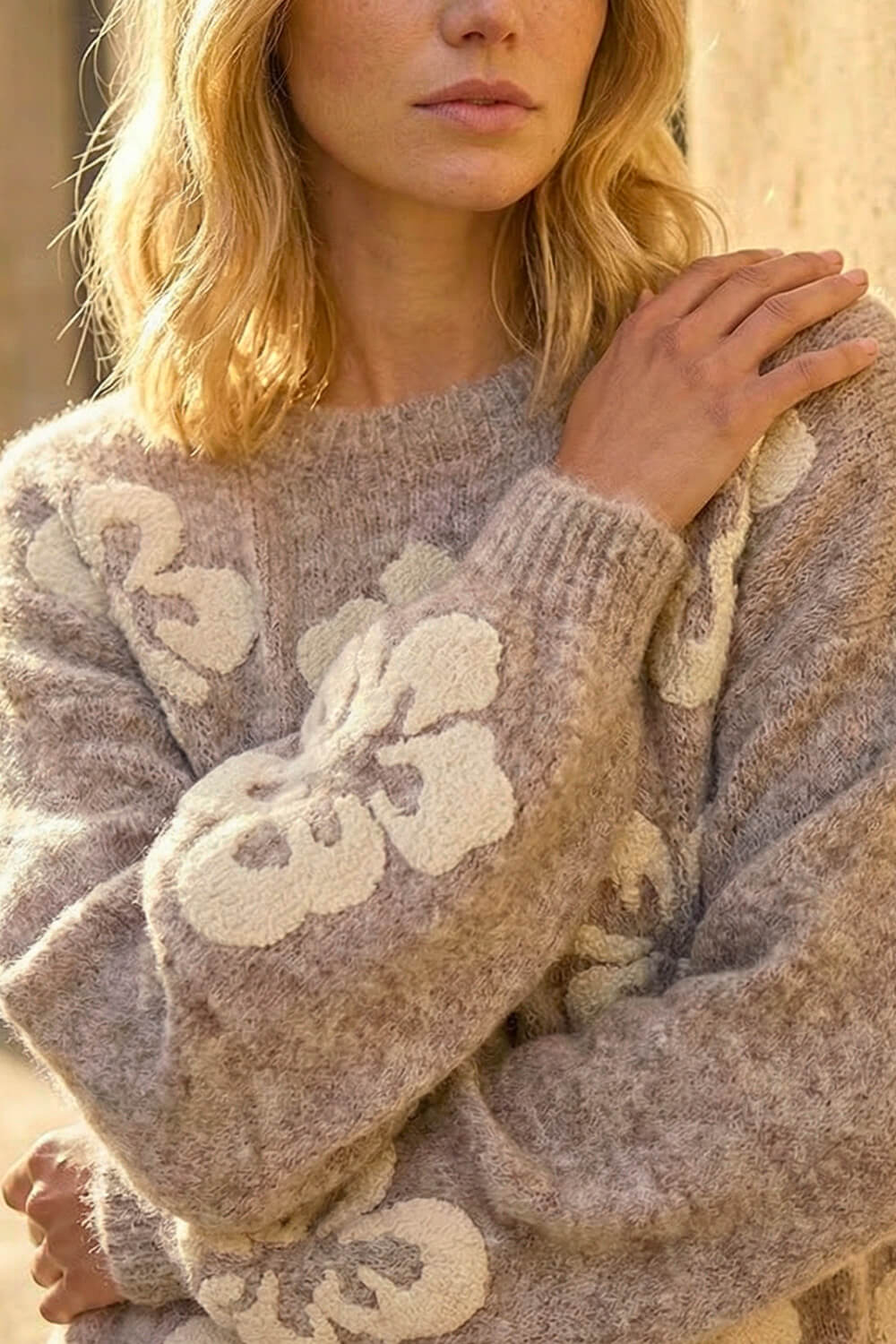 Grey Soft Floral Knit Jumper, Image 5 of 4