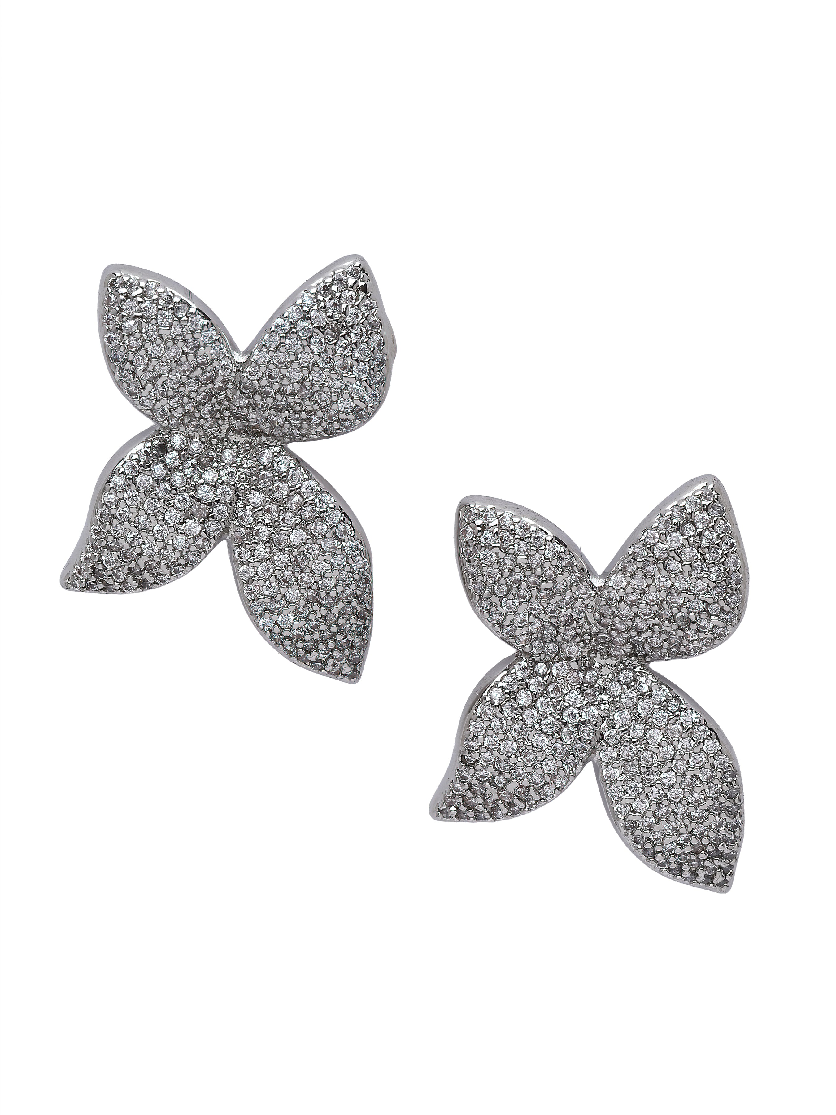 Silver Pavé Floral Stud Earrings, Image 1 of 3
