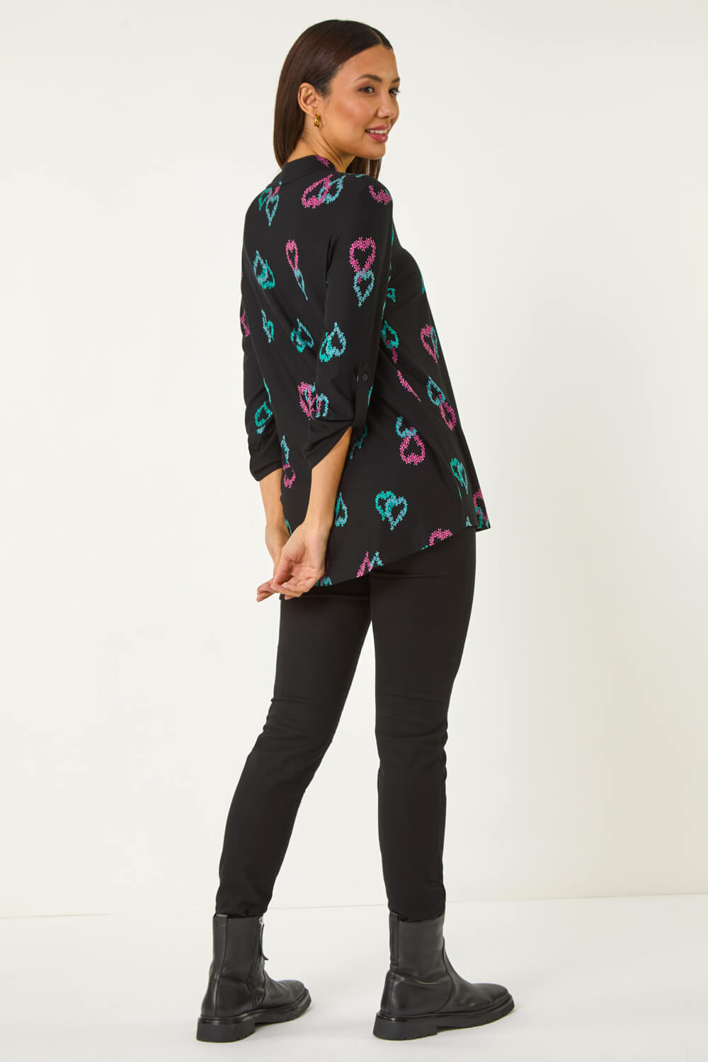 Black Heart Print Longline Blouse, Image 4 of 5