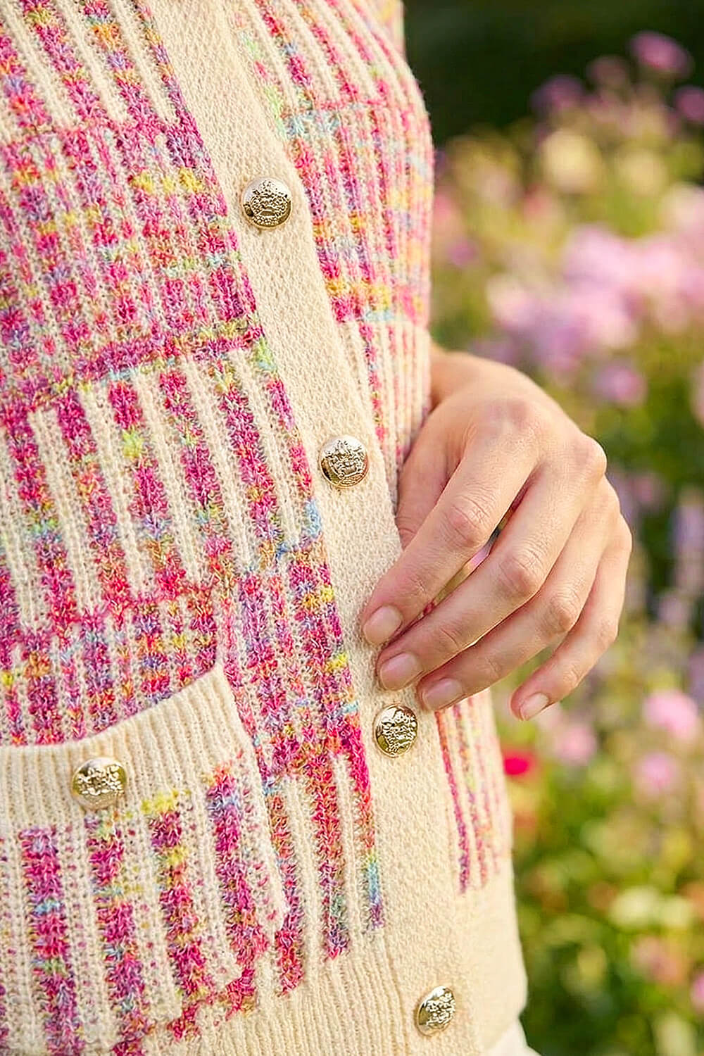 Pink Spacedye Button Knitted Cardigan, Image 5 of 4