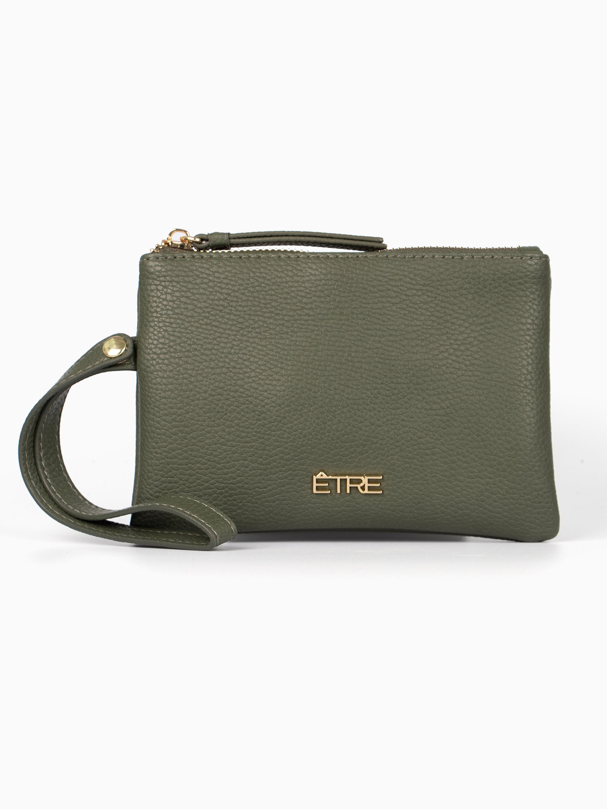 Khaki Faux Leather Wristlet Purse, Image 1 of 2