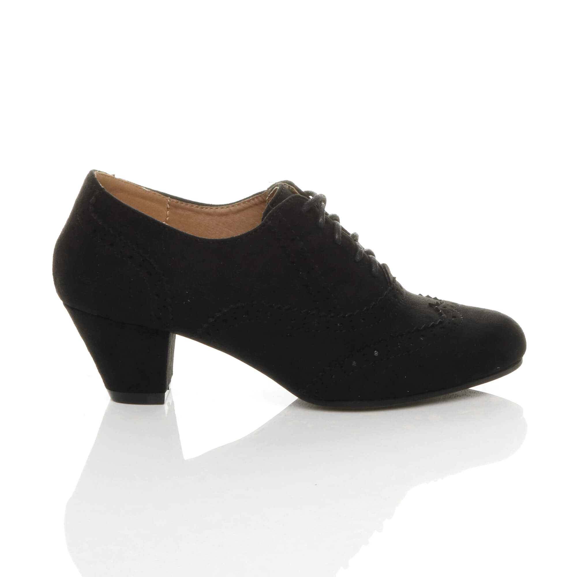 Black AJVANI Black Mid Cuban Heel Brogue Ankle Boots, Image 2 of 6