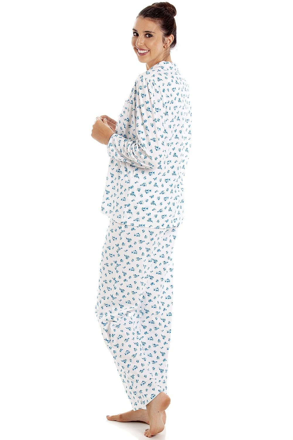 Blue Camille Lingerie Blue Ditsy Floral Print Cotton Pyjama Set, Image 4 of 5