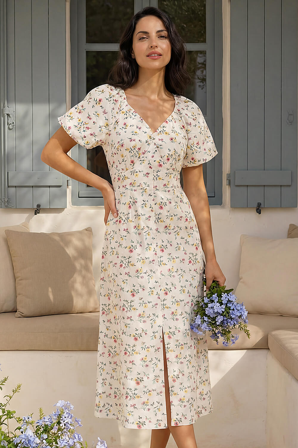 White Dusk Ditsy Broderie Midi Dress, Image 4 of 4