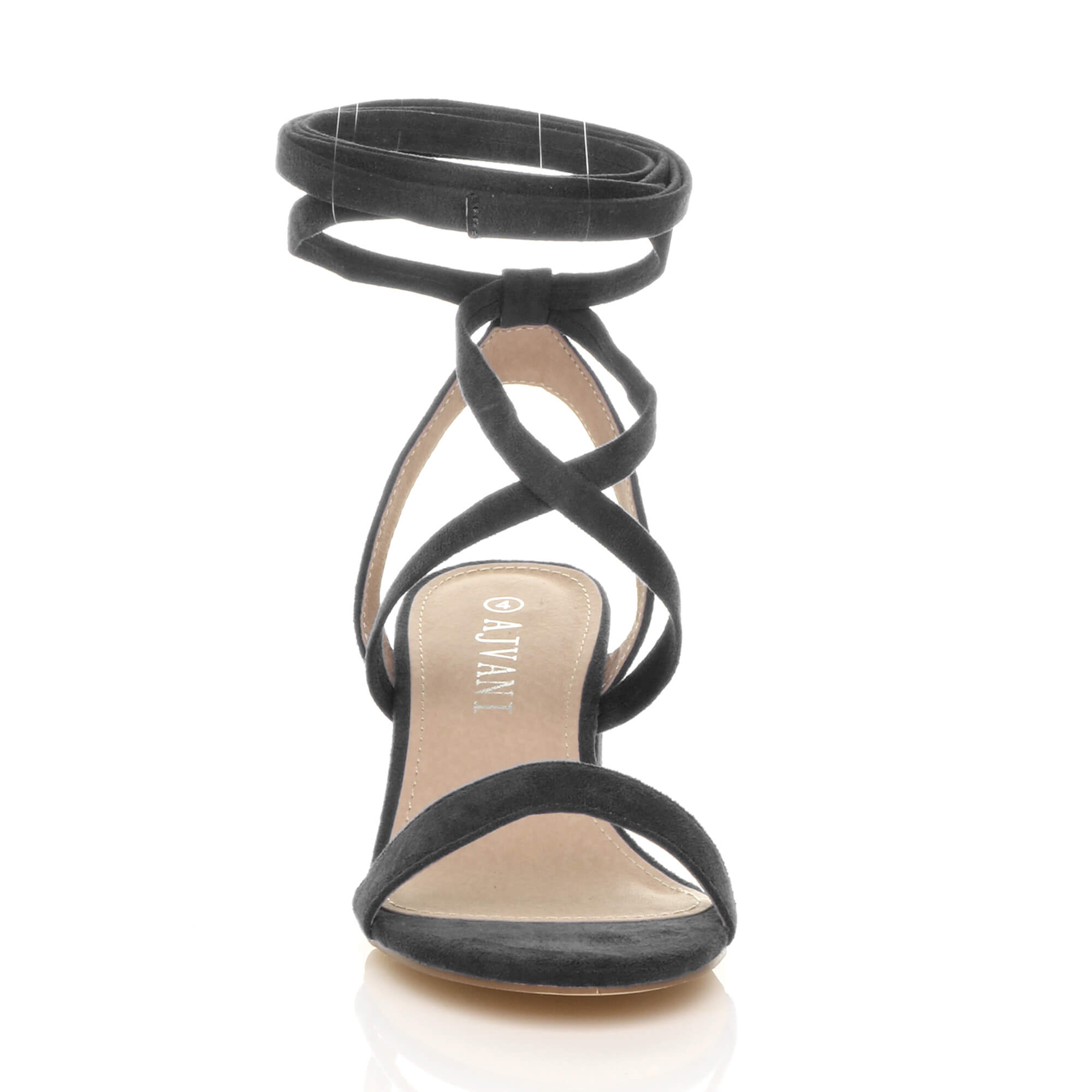 Black AJVANI Black Mid Block Heel Tie Up Sandals, Image 6 of 6
