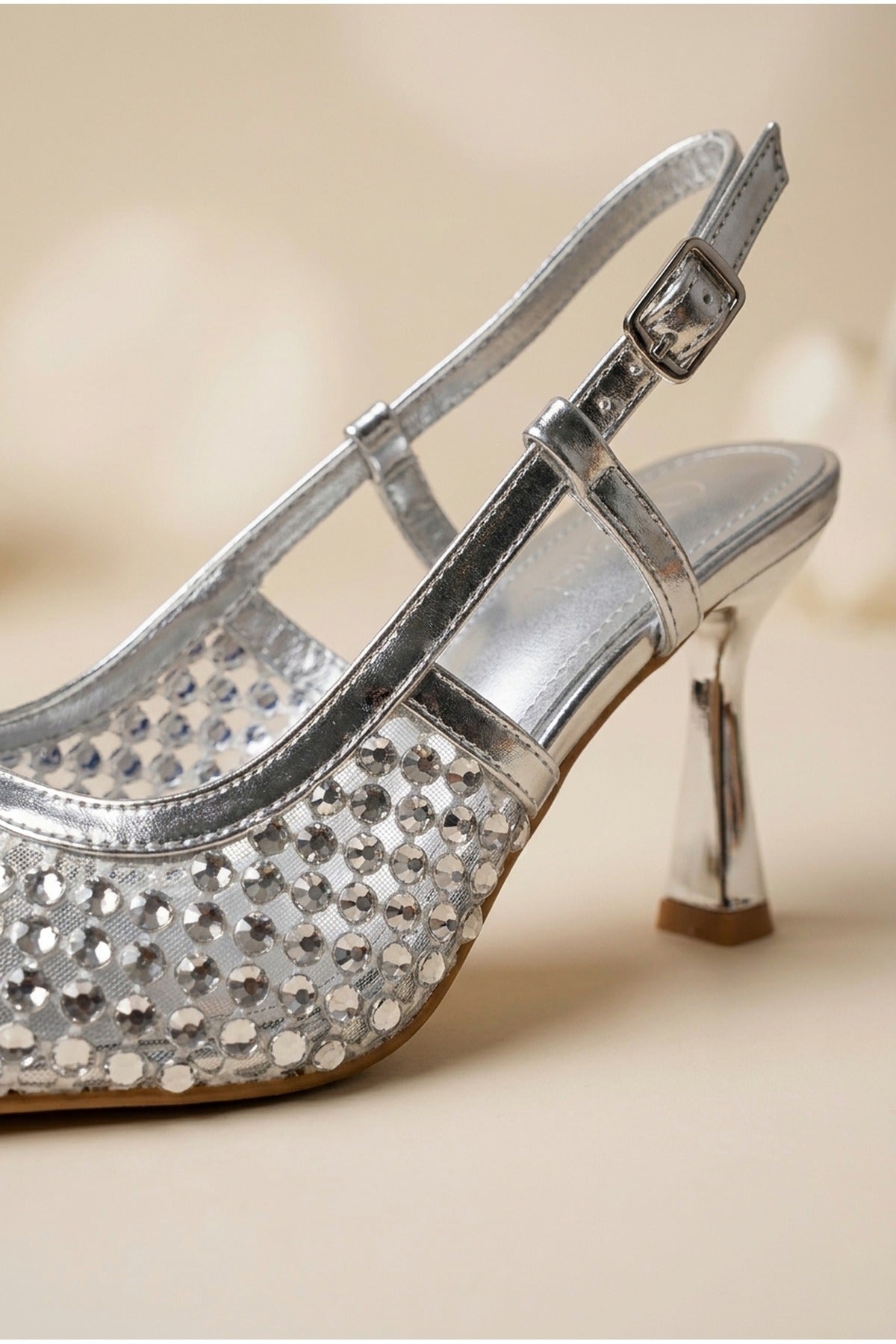 Silver iKrush Silver Constance Crystal Embellished Pointed Toe Heels, Image 3 of 5