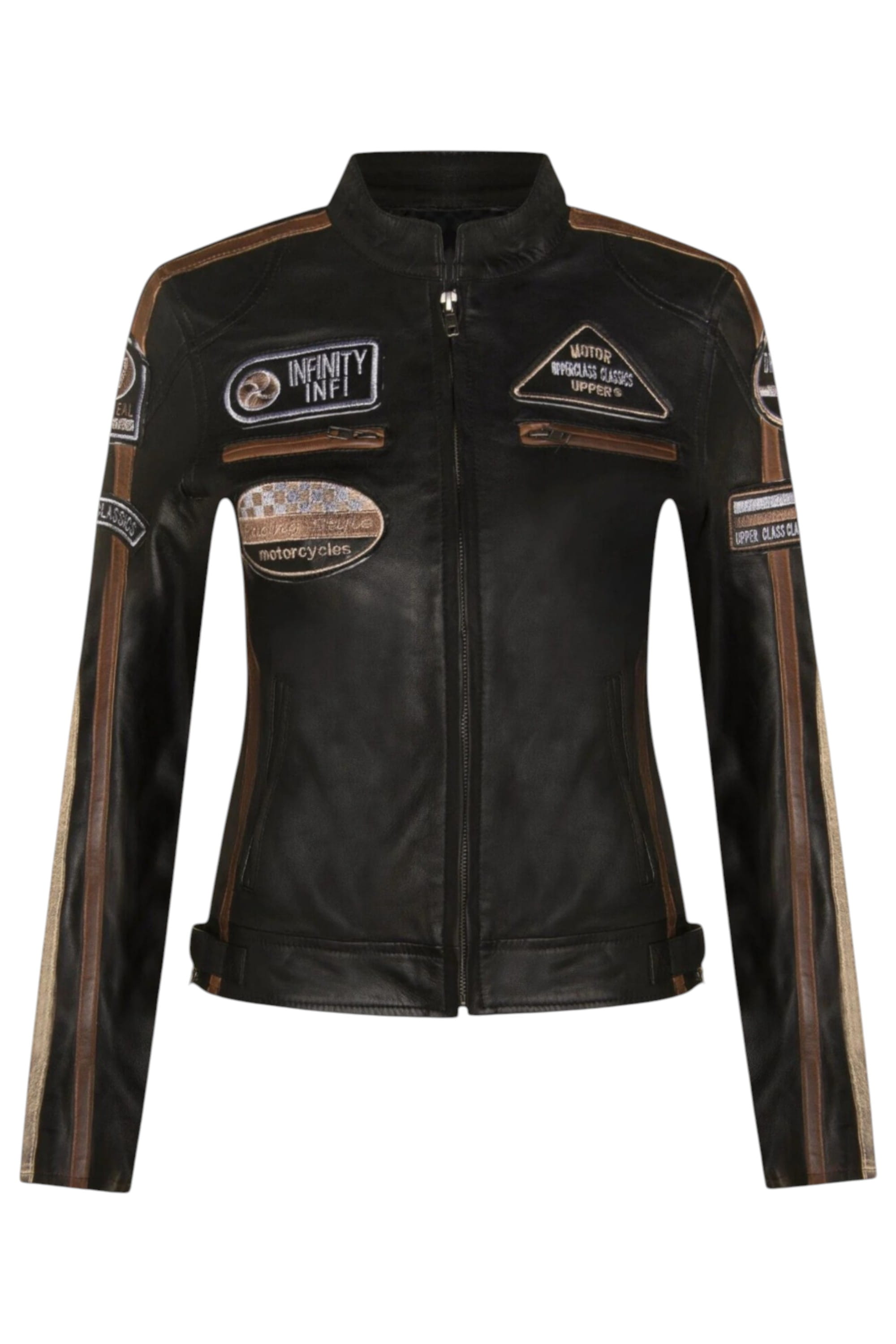 Black Leather Biker Racing Badges Jacket