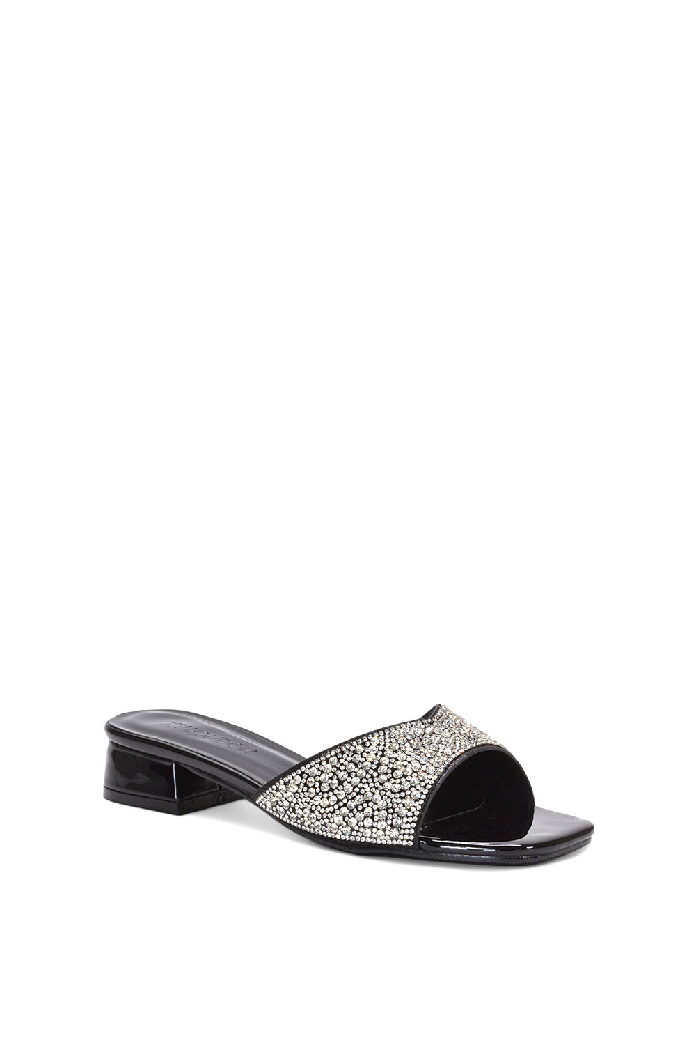 Black XY LONDON Black 'Seren' Low Heel Sandal Mules With Diamante Details, Image 2 of 6