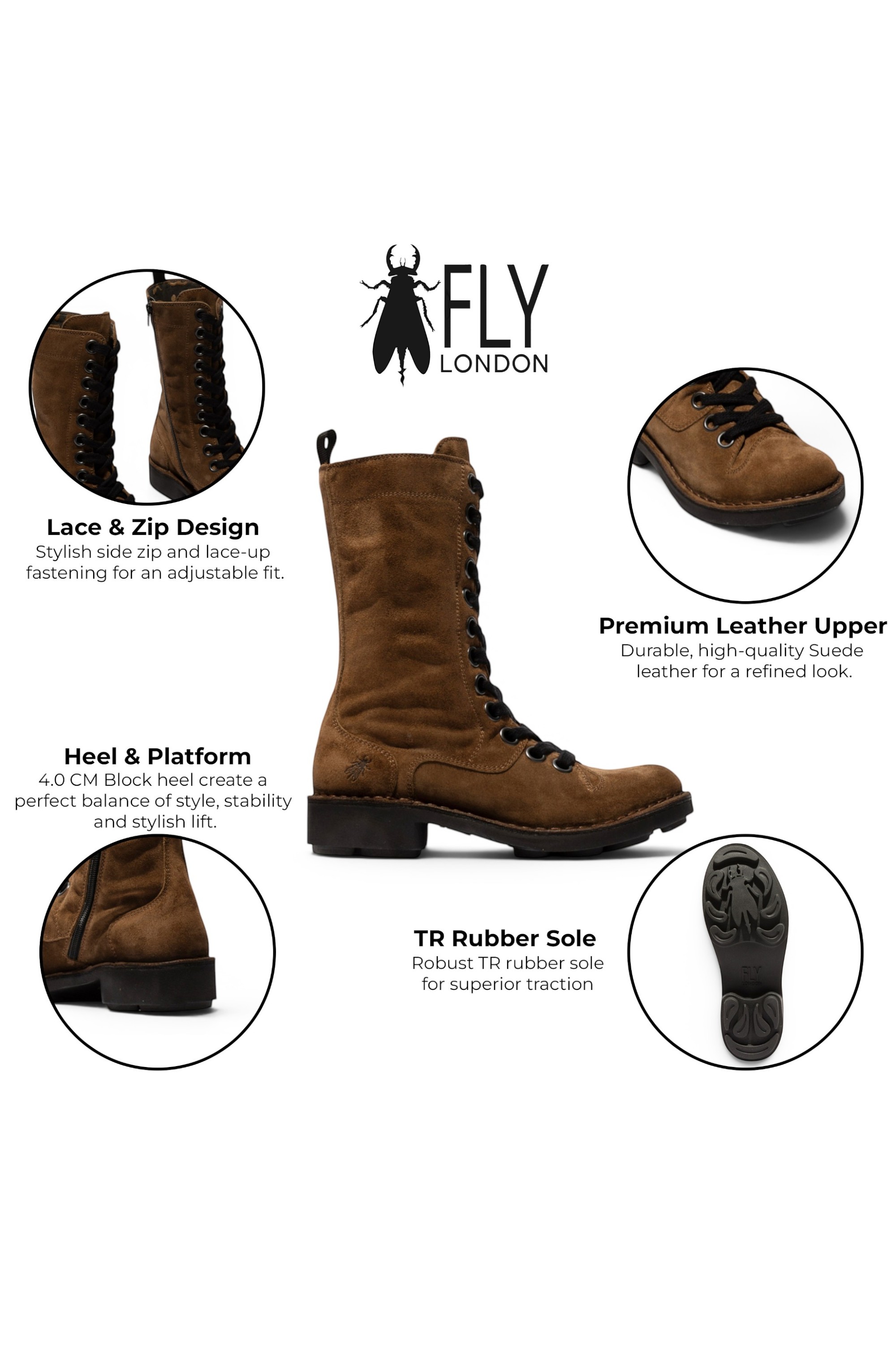 Brown Womens Leather Ankle Boots-NOLE175, Image 3 of 5